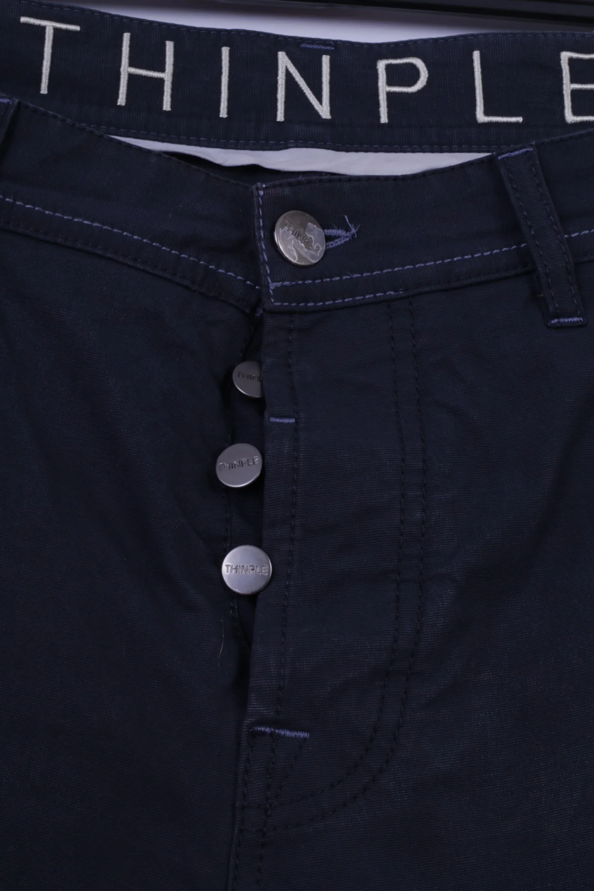 Thinple Mens 36 Trousers Navy Cotton Lycra Blend Classic Straight Leg Pants - Image 2