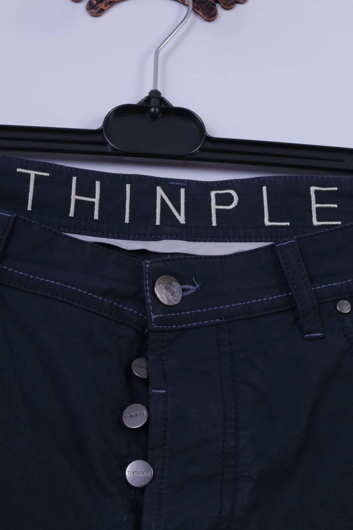 Thinple Mens 36 Trousers Navy Cotton Lycra Blend Classic Straight Leg Pants - Image 3