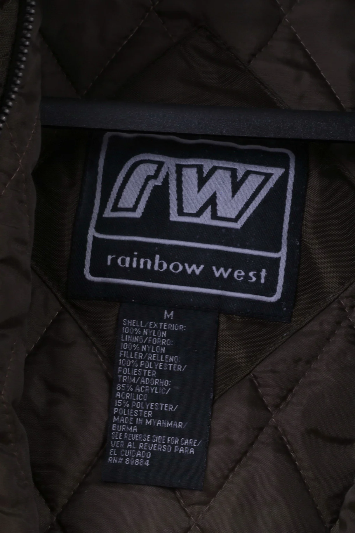 Rainbow West Womens M Jacket Shiny Brown Nylon Hooded Retro Padded Bomber - Image 5