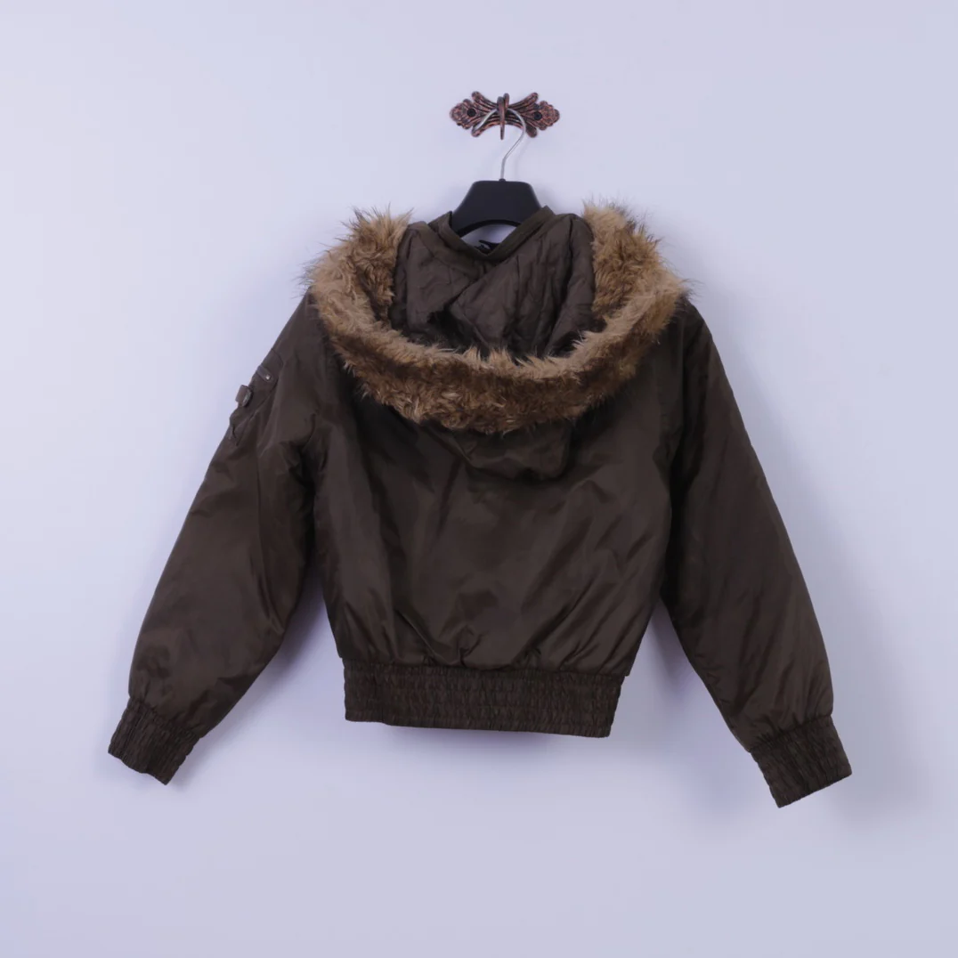 Rainbow West Womens M Jacket Shiny Brown Nylon Hooded Retro Padded Bomber - Image 6