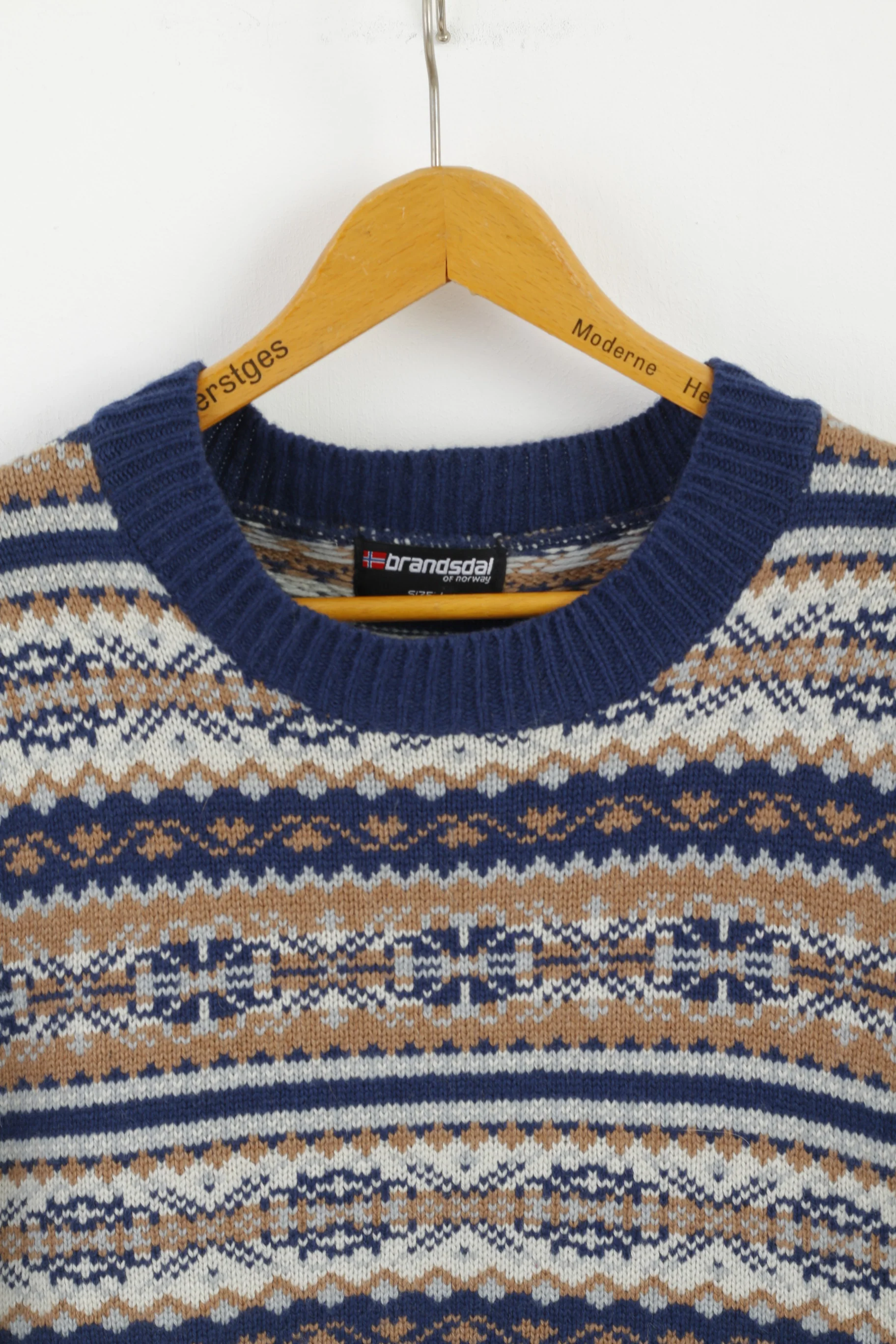 Brandsdal Norway Women L Jumper Blue Wool Crew Neck Nordic Long Sweater - Image 2