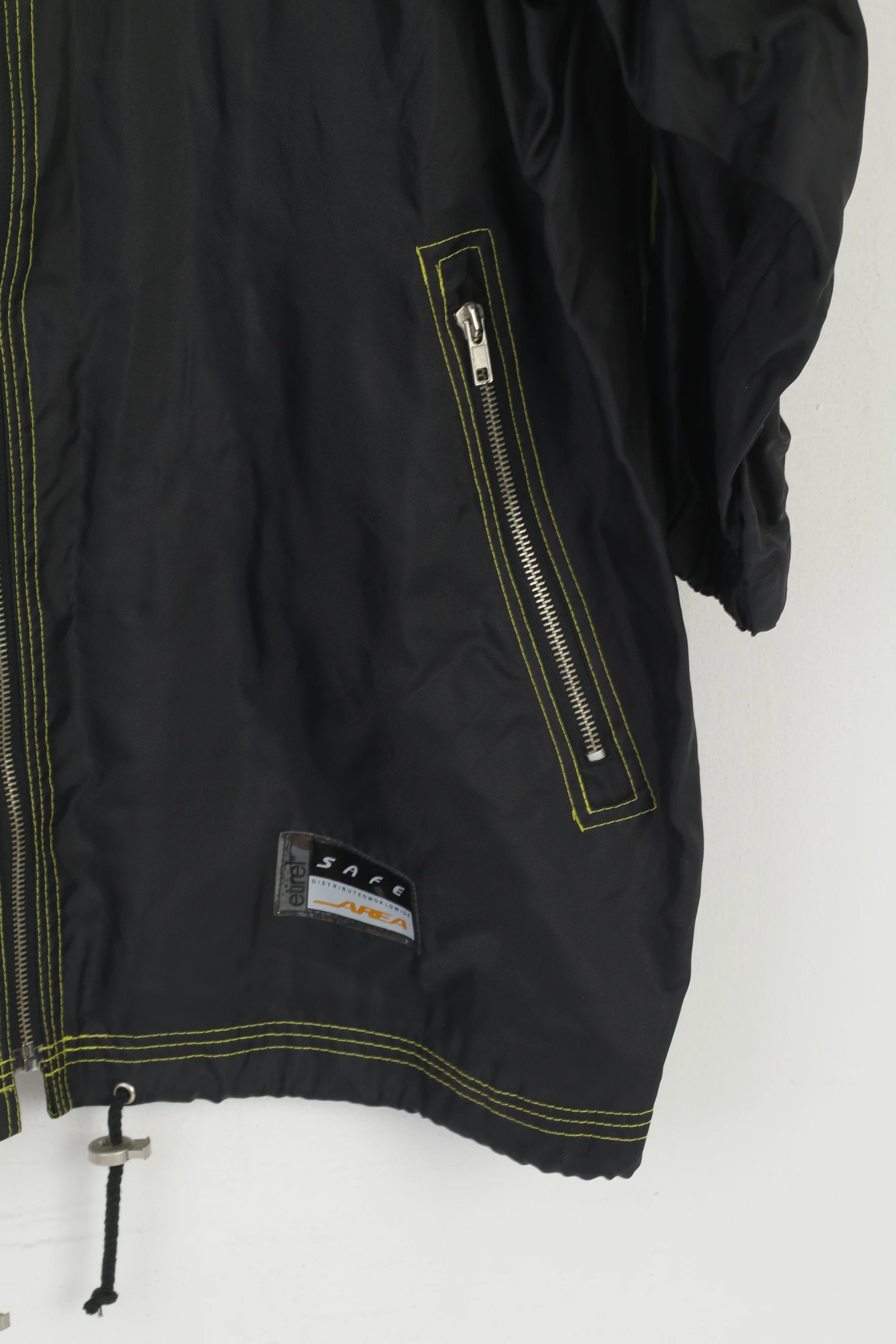 Etirel Men L Long Jacket Black Nylon Waterproof Full Zipper Rainproof Vintage Top - Image 3