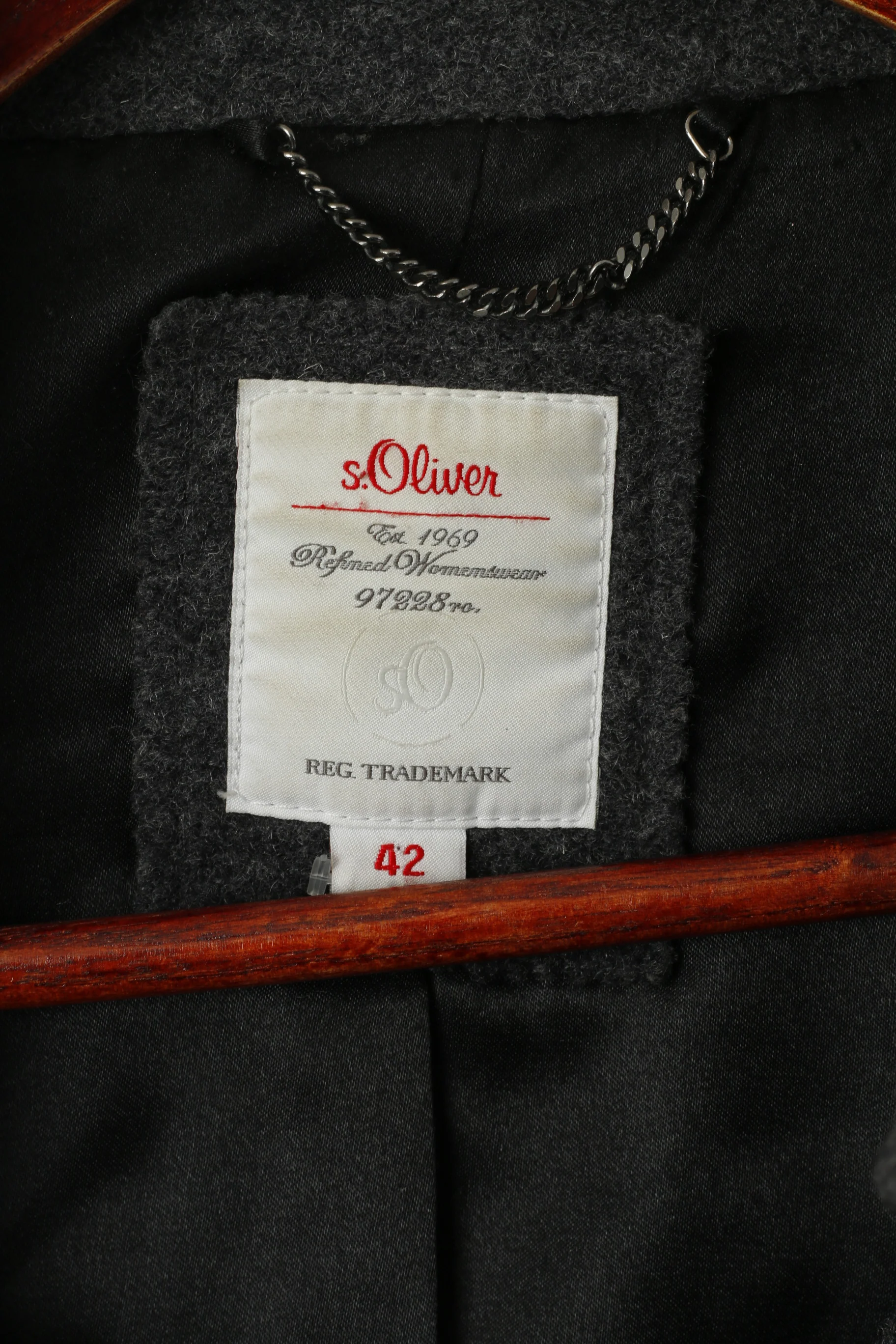 s. Oliver Women 42 L Pea Coat Gray Wool Double Breasted Classic Jacket - Image 4
