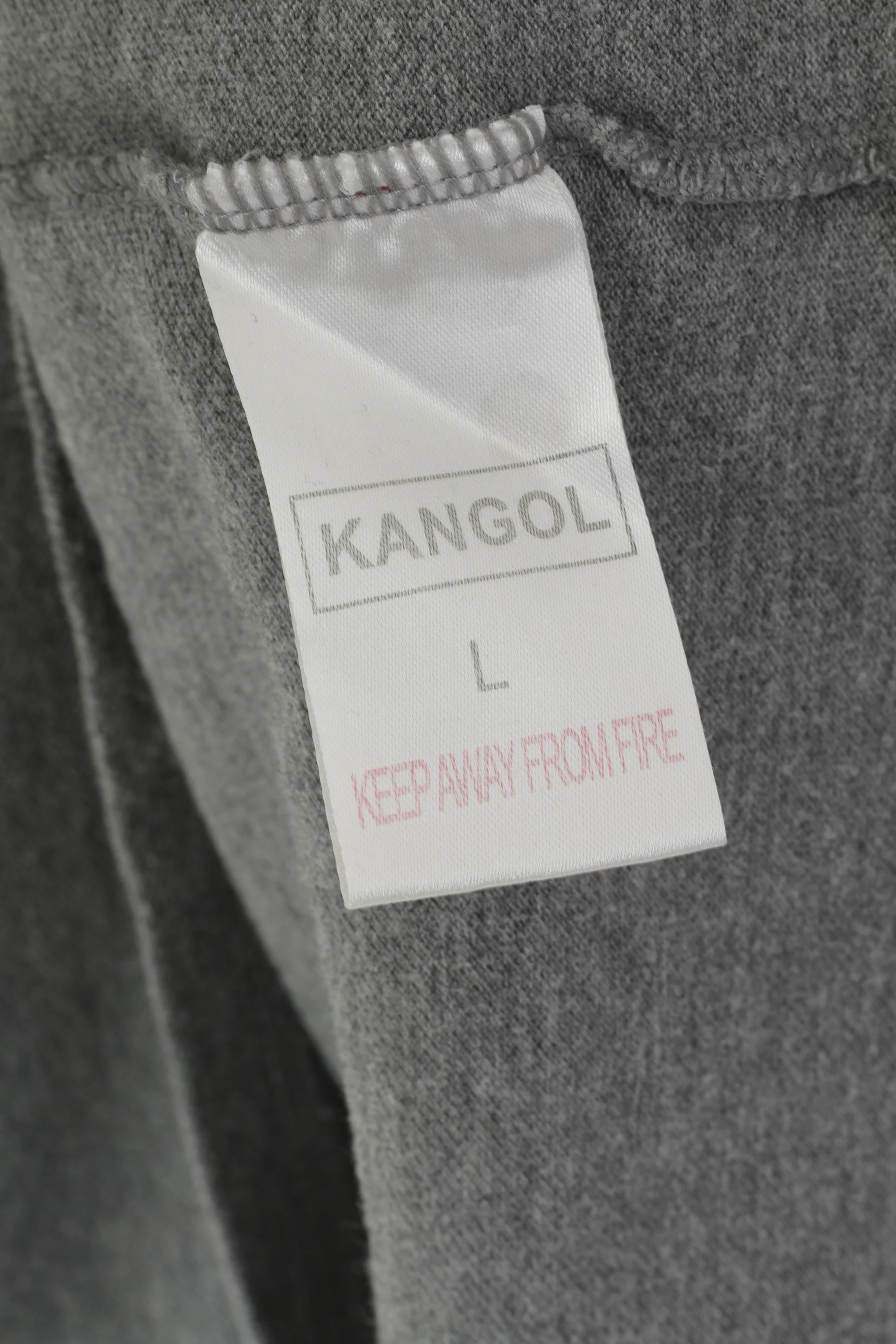 Kangol Men L (M) Shirt Grey Cotton Plain V Neck Vintage Short Sleeve Top - Image 4