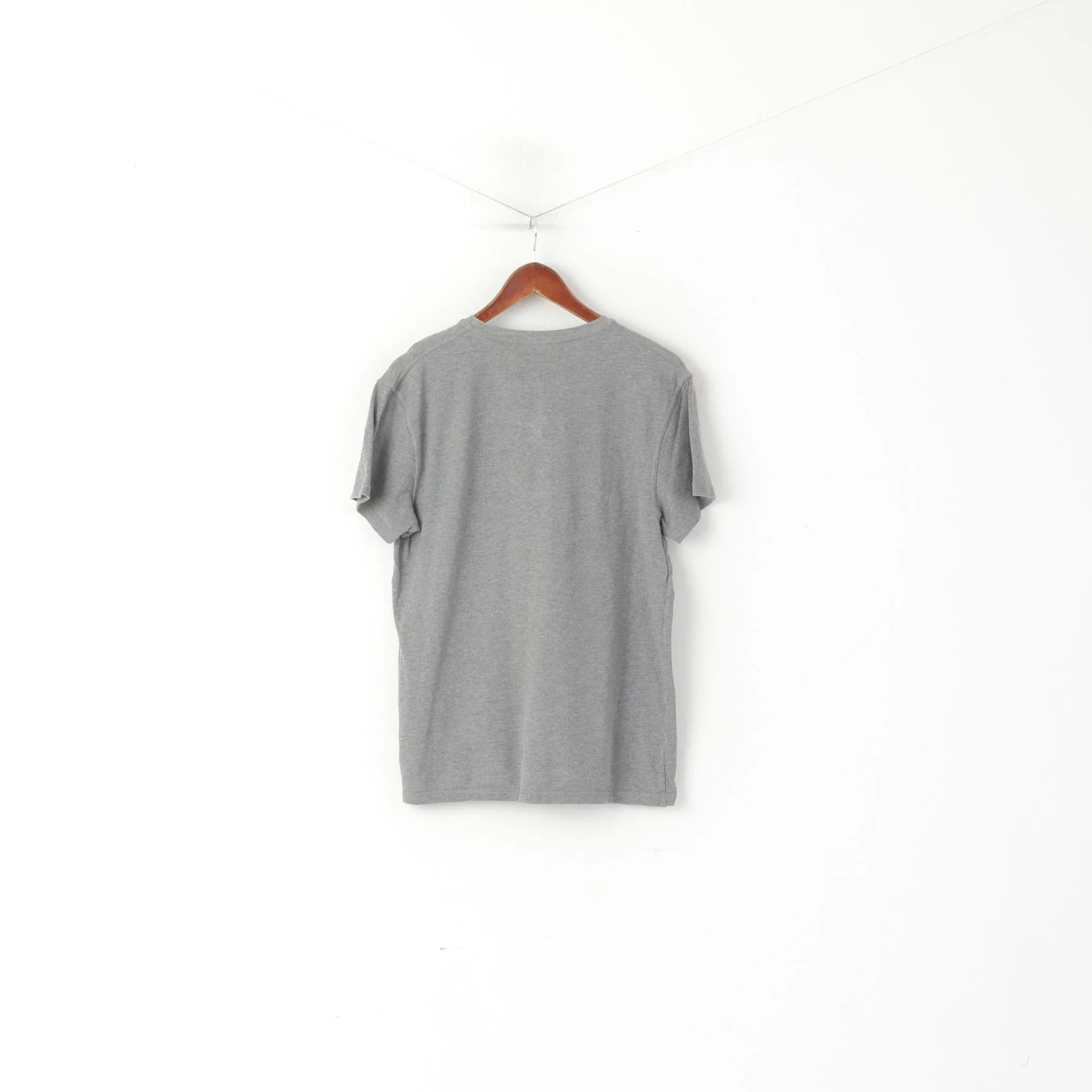Kangol Men L (M) Shirt Grey Cotton Plain V Neck Vintage Short Sleeve Top - Image 5