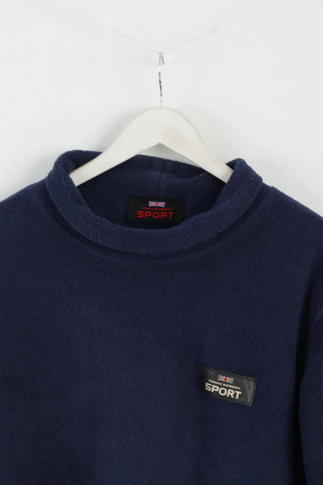Thomas Burberry SPORT Mens L Fleece Top Navy Blue Vintage Sweatshirt Top - Image 2