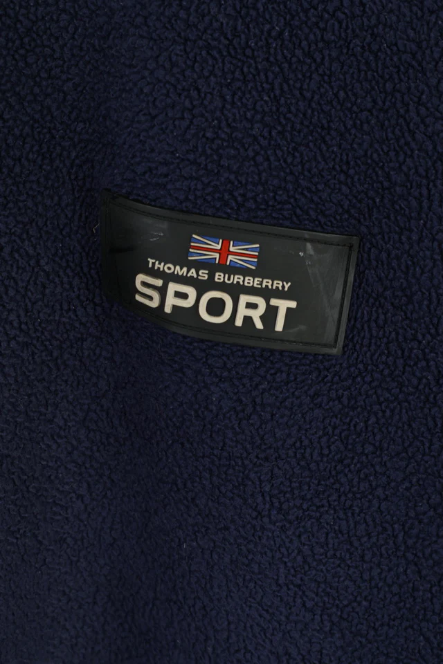 Thomas Burberry SPORT Mens L Fleece Top Navy Blue Vintage Sweatshirt Top - Image 4