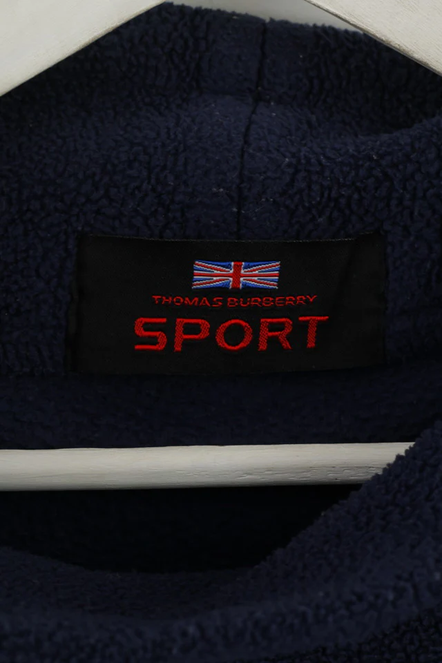 Thomas Burberry SPORT Mens L Fleece Top Navy Blue Vintage Sweatshirt Top - Image 5