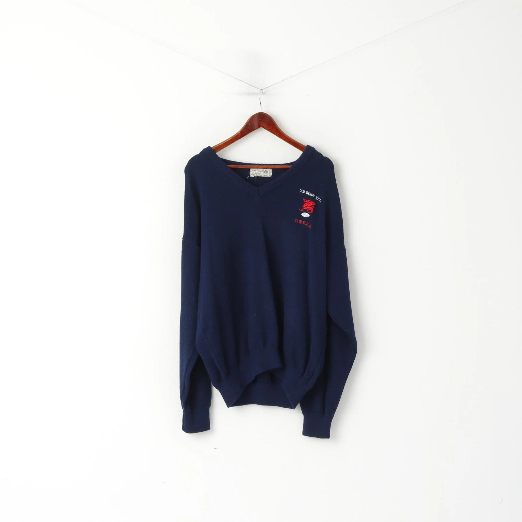 Glenn Stuart Of Ireland Men 48 M Jumper Navy Wool Old Wesley R.F.C Vintage Sweater