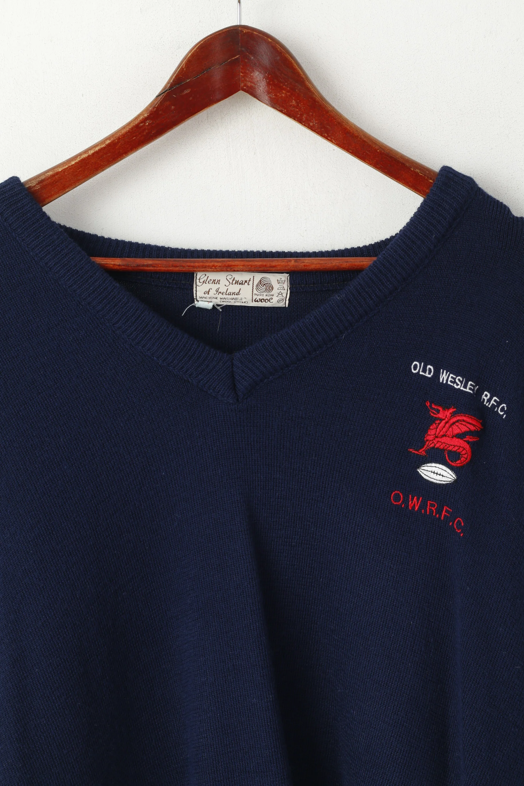 Glenn Stuart Of Ireland Men 48 M Jumper Navy Wool Old Wesley R.F.C Vintage Sweater - Image 2