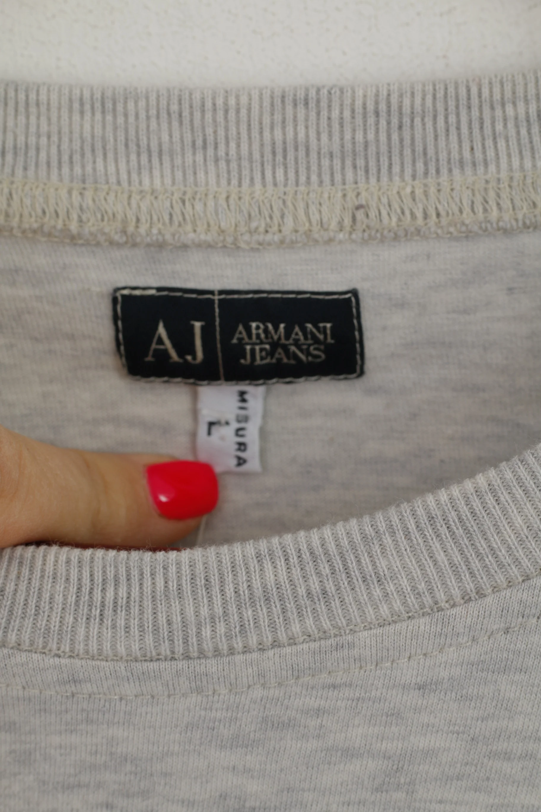 Armani Jeans Men L (S) Shirt Grey Graphic AJ Cotton Summer Crew Neck Top - Image 4