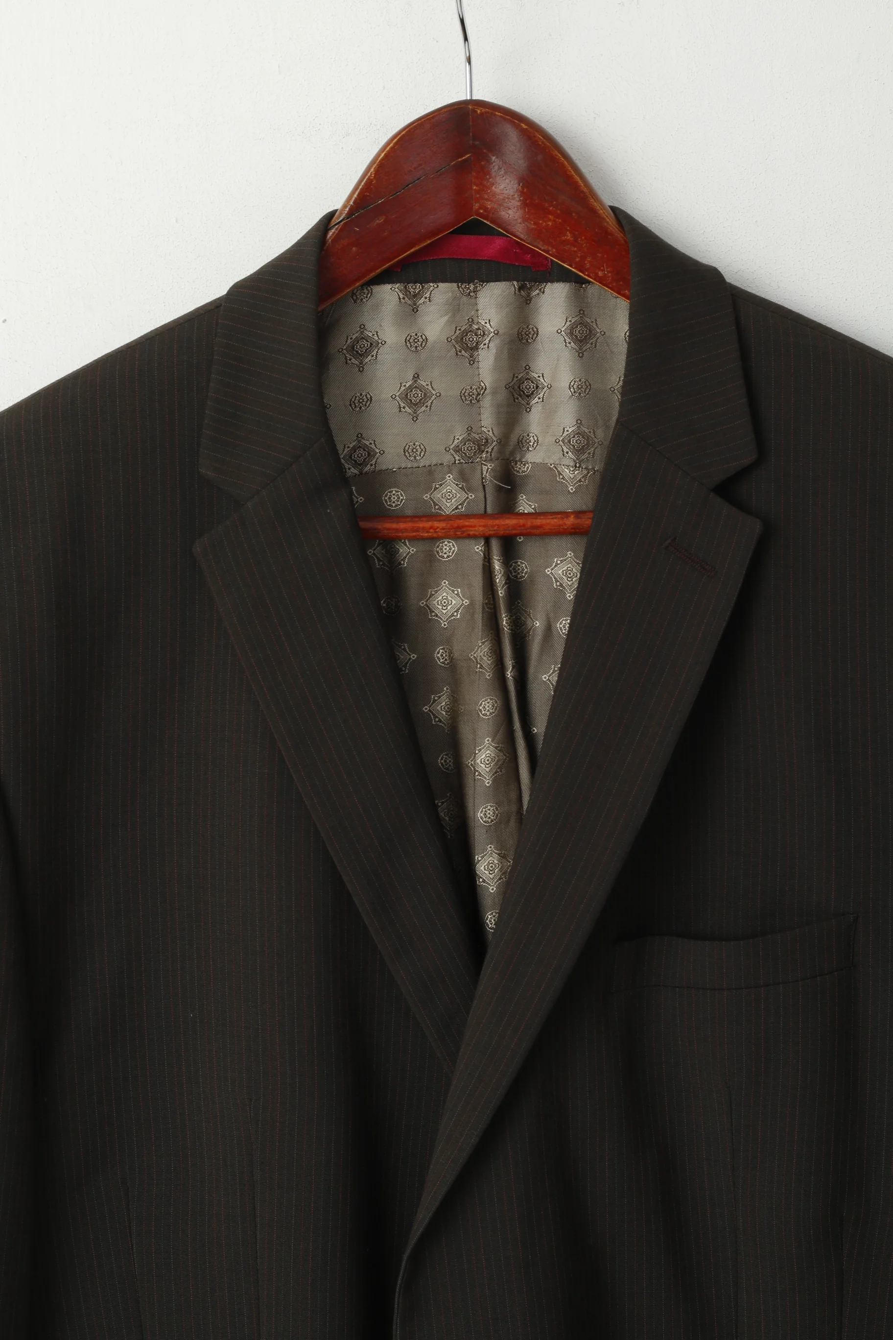 Limehaus Men 42 52 Blazer Brown Striped Wool Long Single Breasted Jacket - Image 2