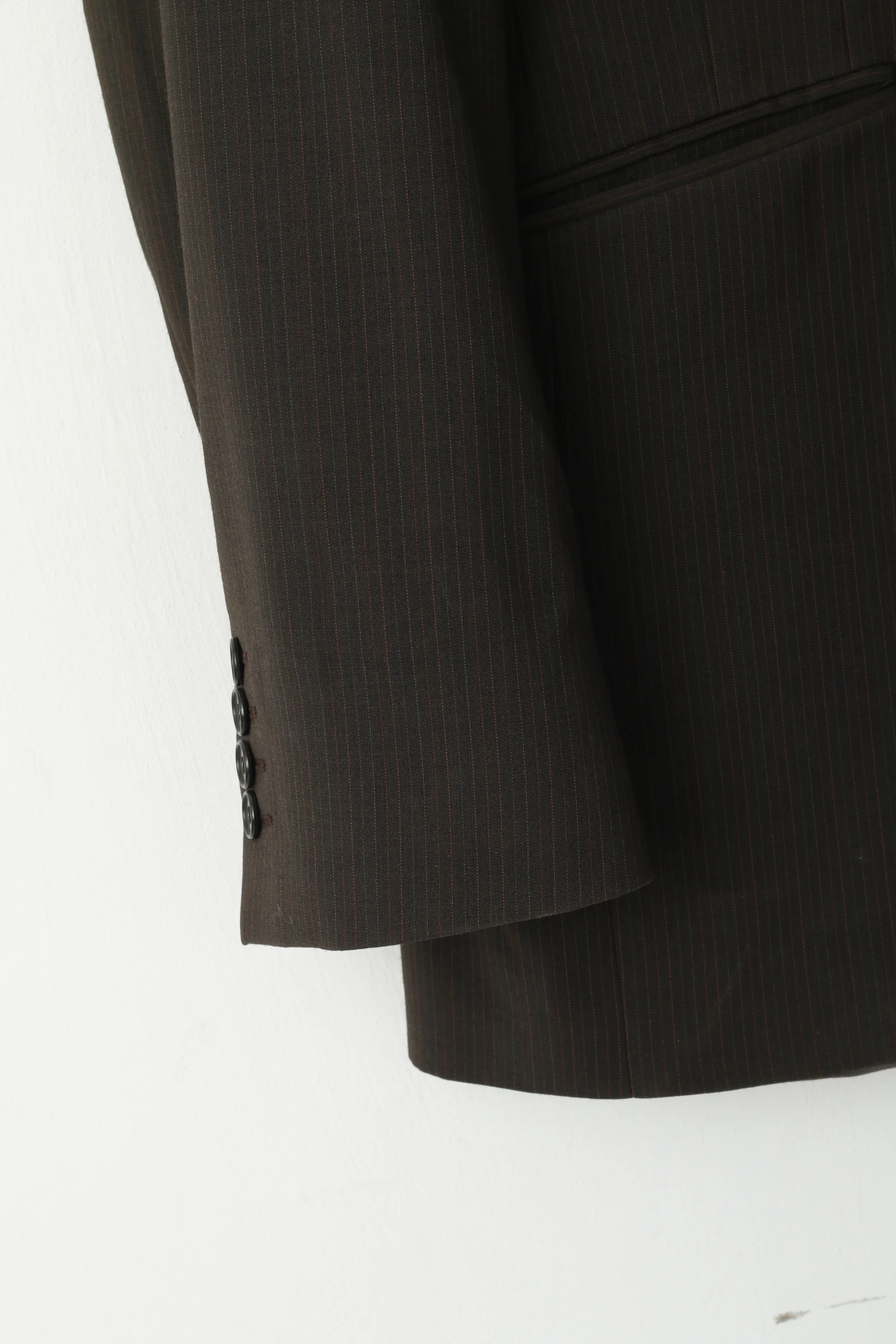 Limehaus Men 42 52 Blazer Brown Striped Wool Long Single Breasted Jacket - Image 3