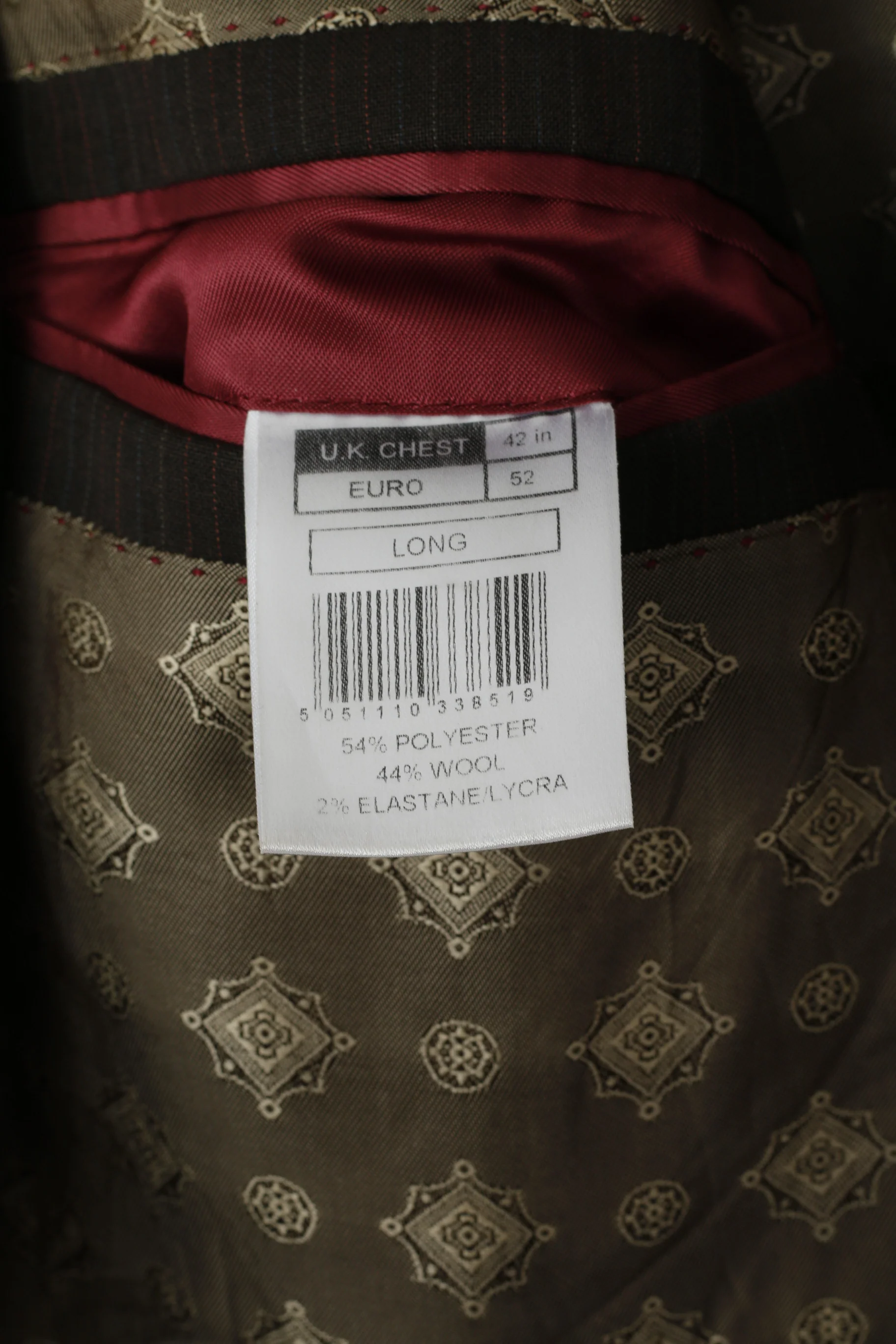 Limehaus Men 42 52 Blazer Brown Striped Wool Long Single Breasted Jacket - Image 5