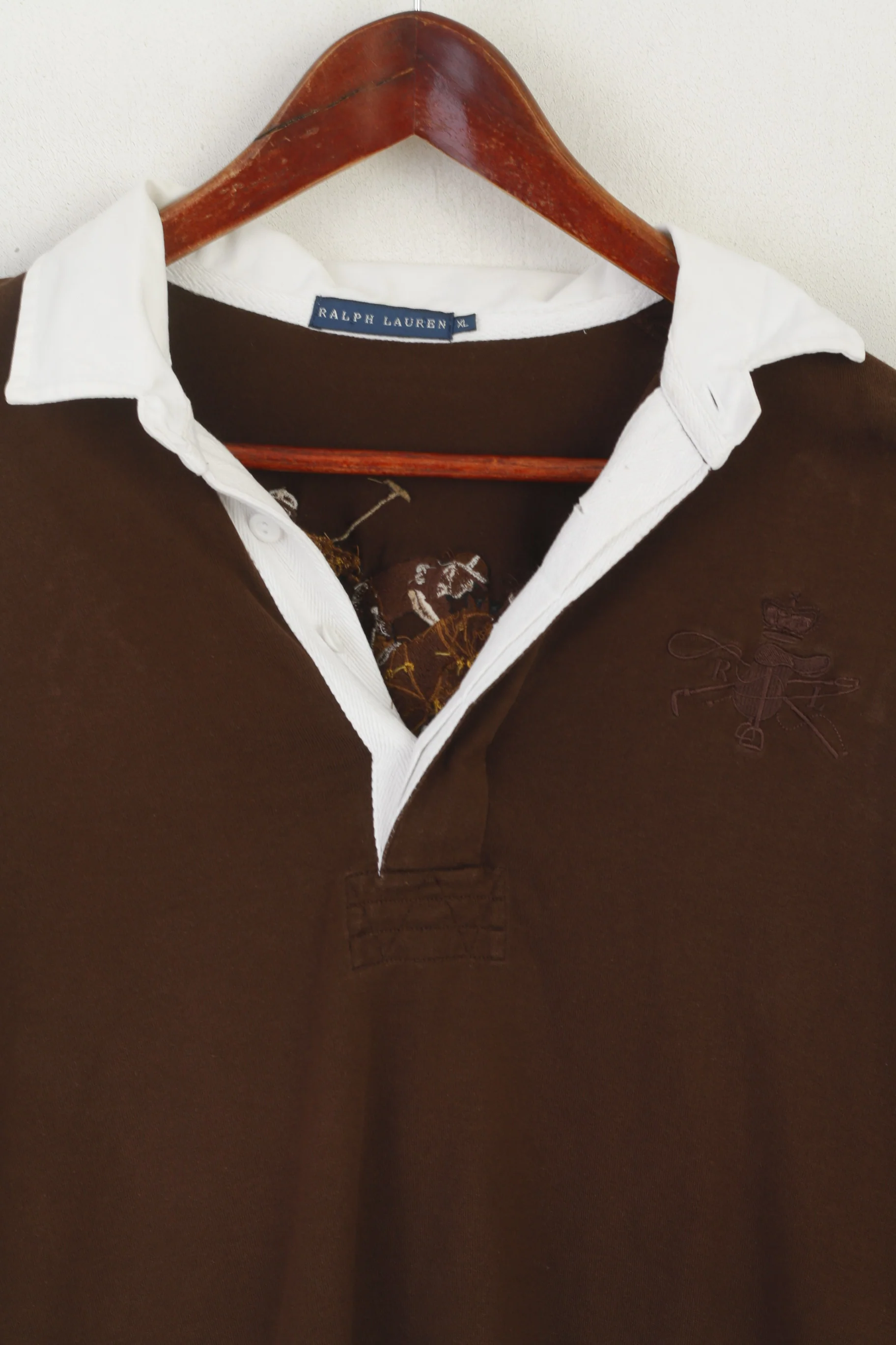 Ralph Lauren Women XL Polo Shirt Brown Vintage Cotton Long Sleeve Rugby Top - Image 2