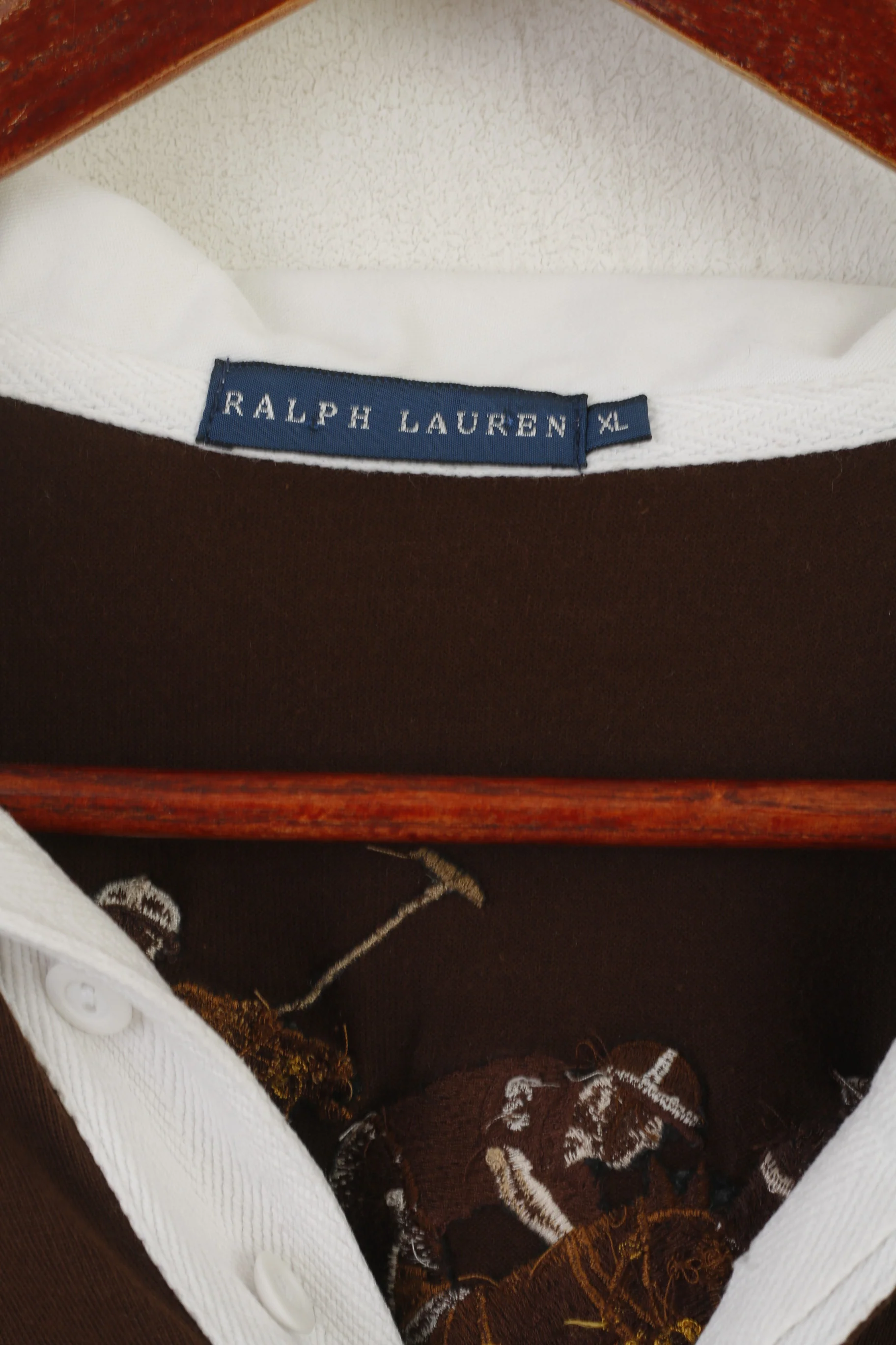 Ralph Lauren Women XL Polo Shirt Brown Vintage Cotton Long Sleeve Rugby Top - Image 3