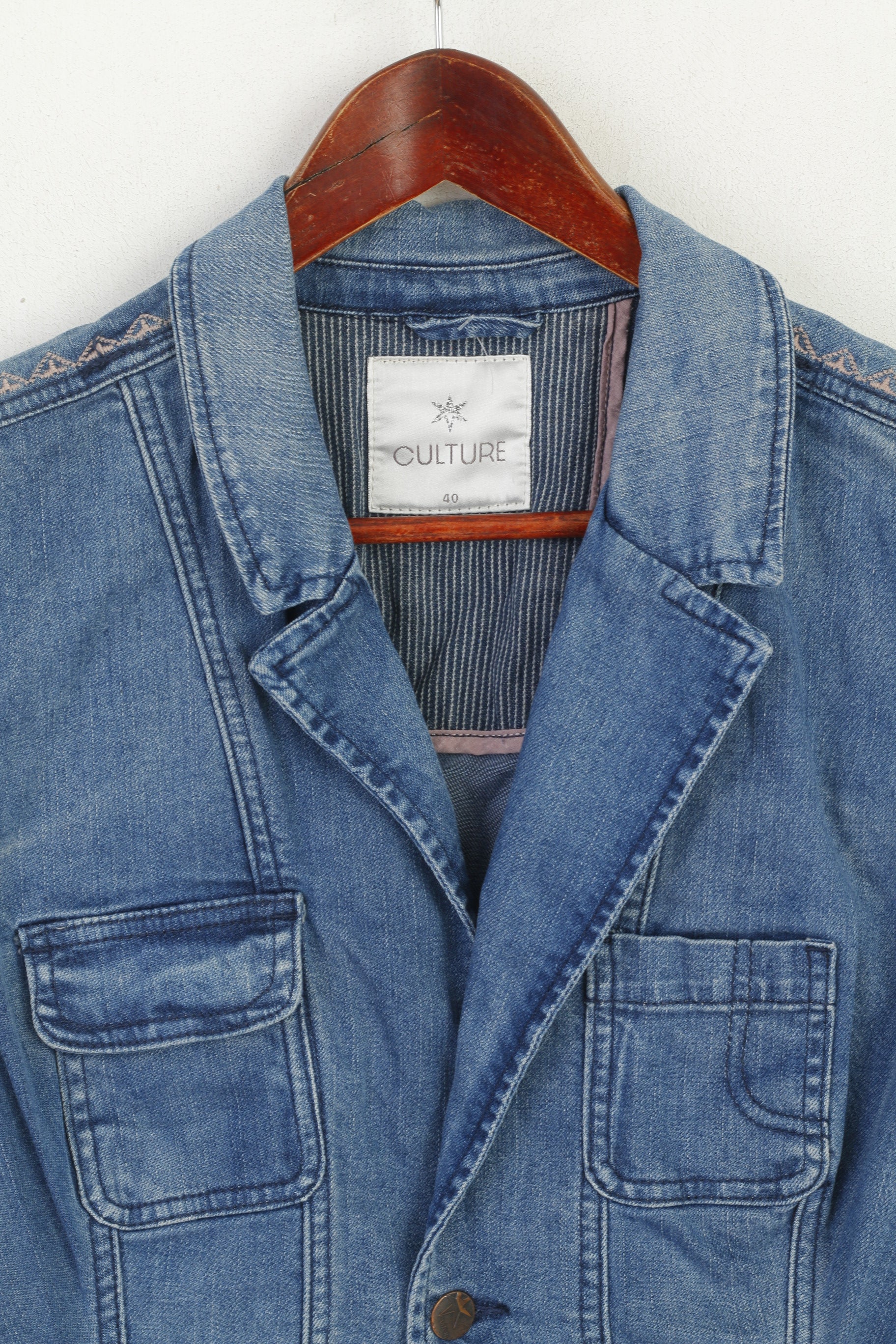 Culture Women 40 M Waistcoat Blue Denim Jeans Cotton Pockets Boho Vest Top - Image 2