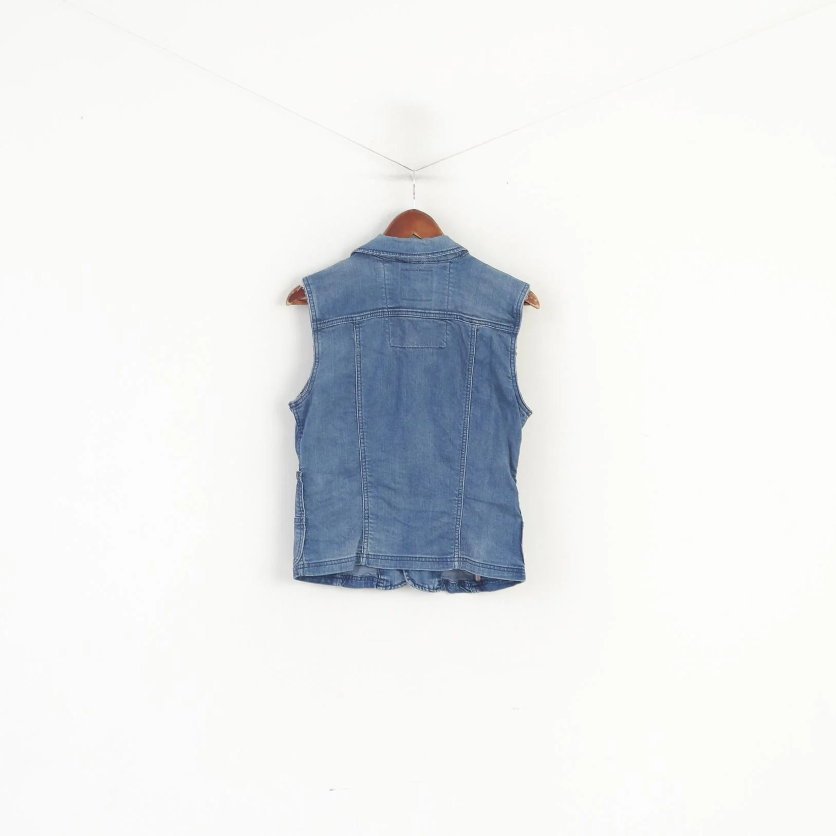 Culture Women 40 M Waistcoat Blue Denim Jeans Cotton Pockets Boho Vest Top - Image 4