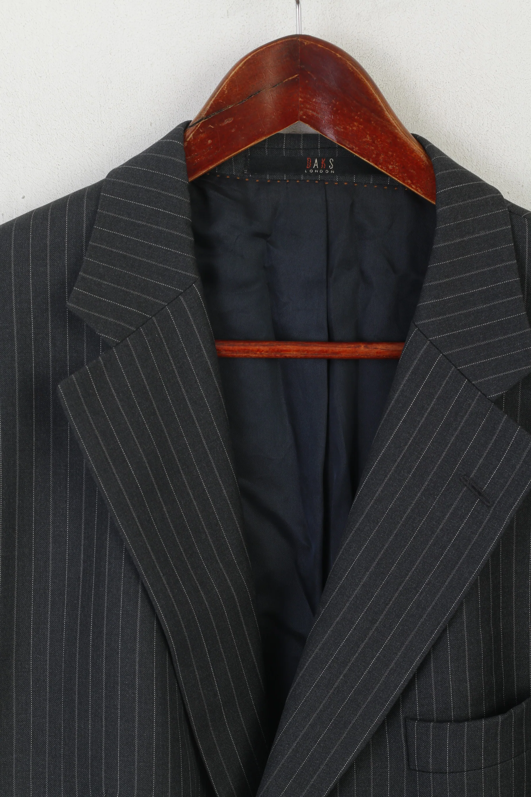 DAKS London Men 54 44 Blazer Gray Wool Striped Vintage Single Breasted Jacket - Image 2