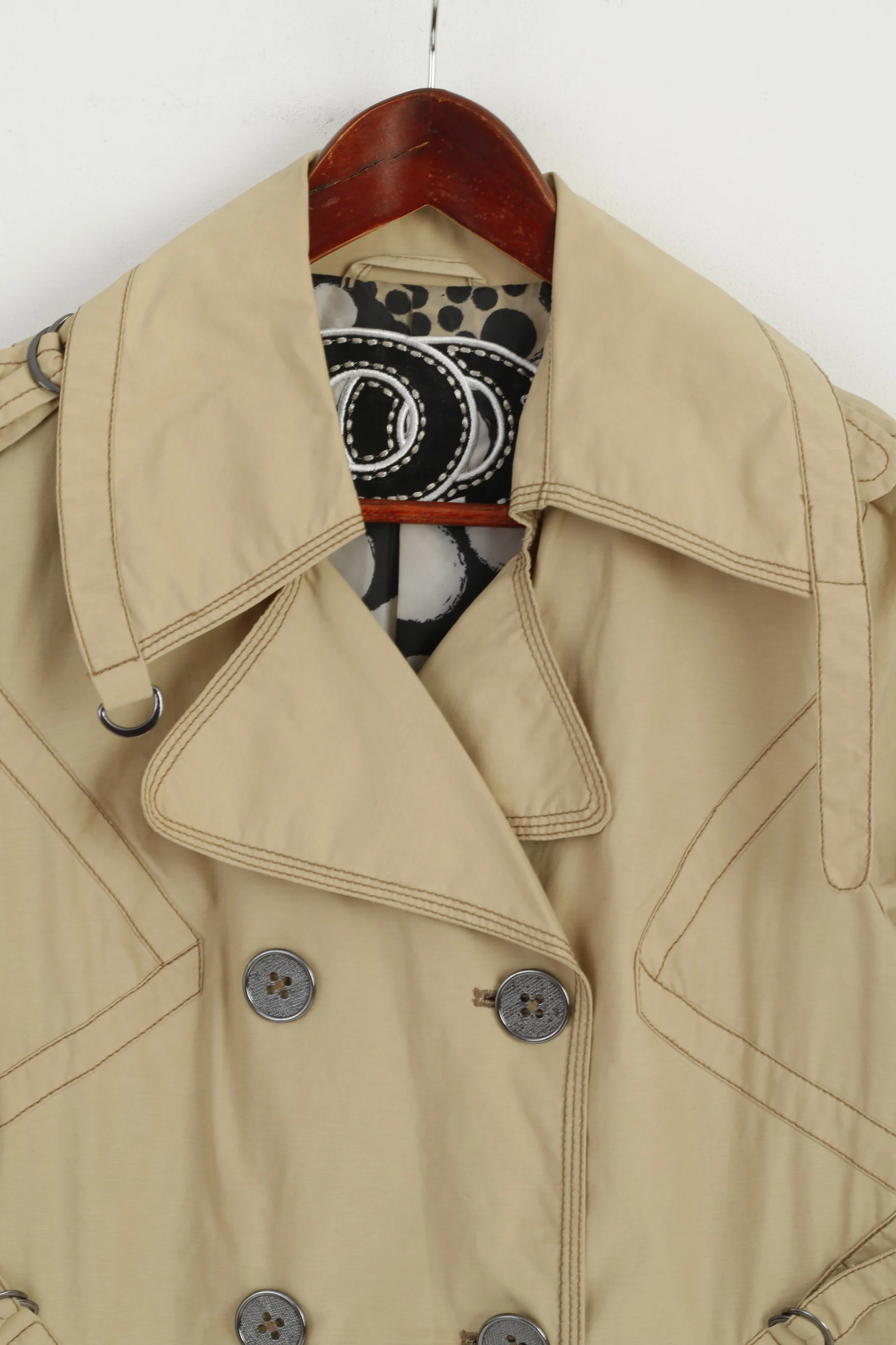 Spoom Women 42 M Trench Coat Beige Cotton Nylon Double Breasted Classic Mac - Image 2