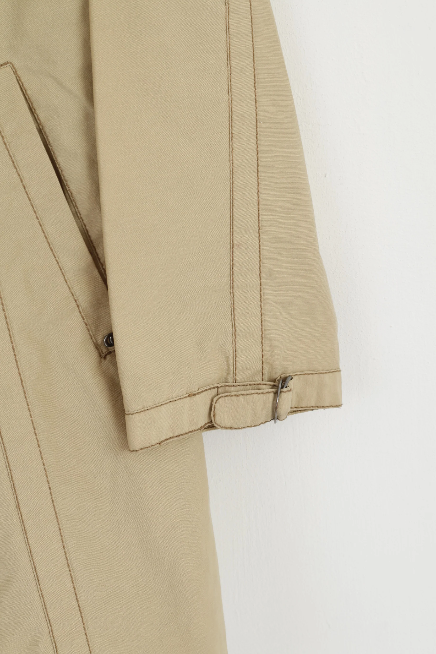Spoom Women 42 M Trench Coat Beige Cotton Nylon Double Breasted Classic Mac - Image 3