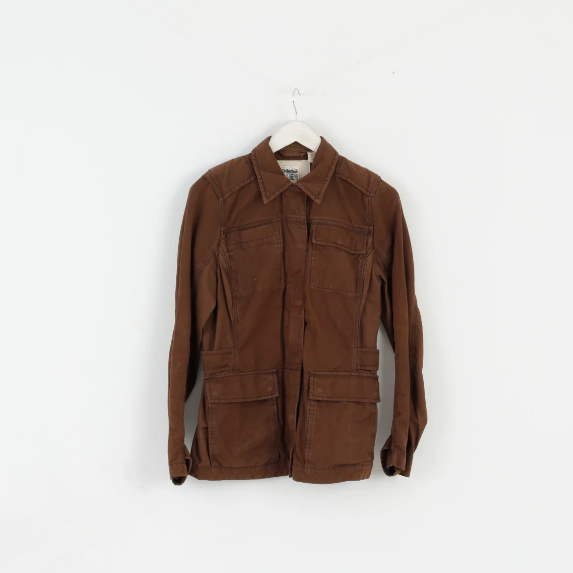 Timberland Women 38 10 S Jacket Brown Cotton Linen Blend Zip Up Top