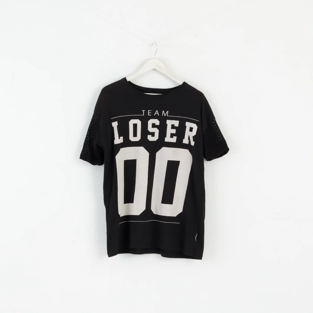 Criminal Damage Men S T-Shirt Black Cotton Mesh Sleeve Team Loser Top