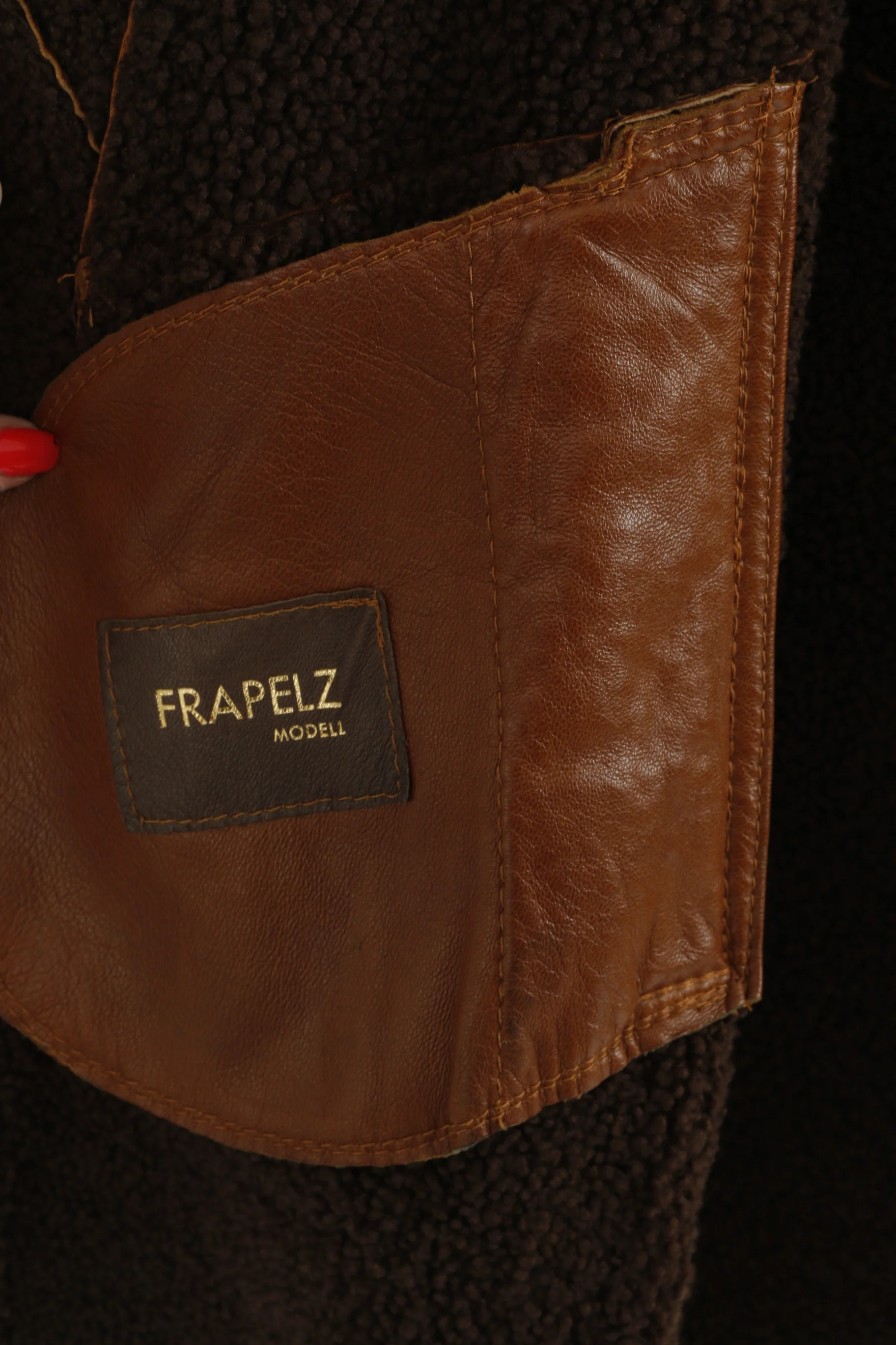 Frapelz Modell Women L Jacket Brown Leather Vintage 90s buttoned Long Top - Image 5