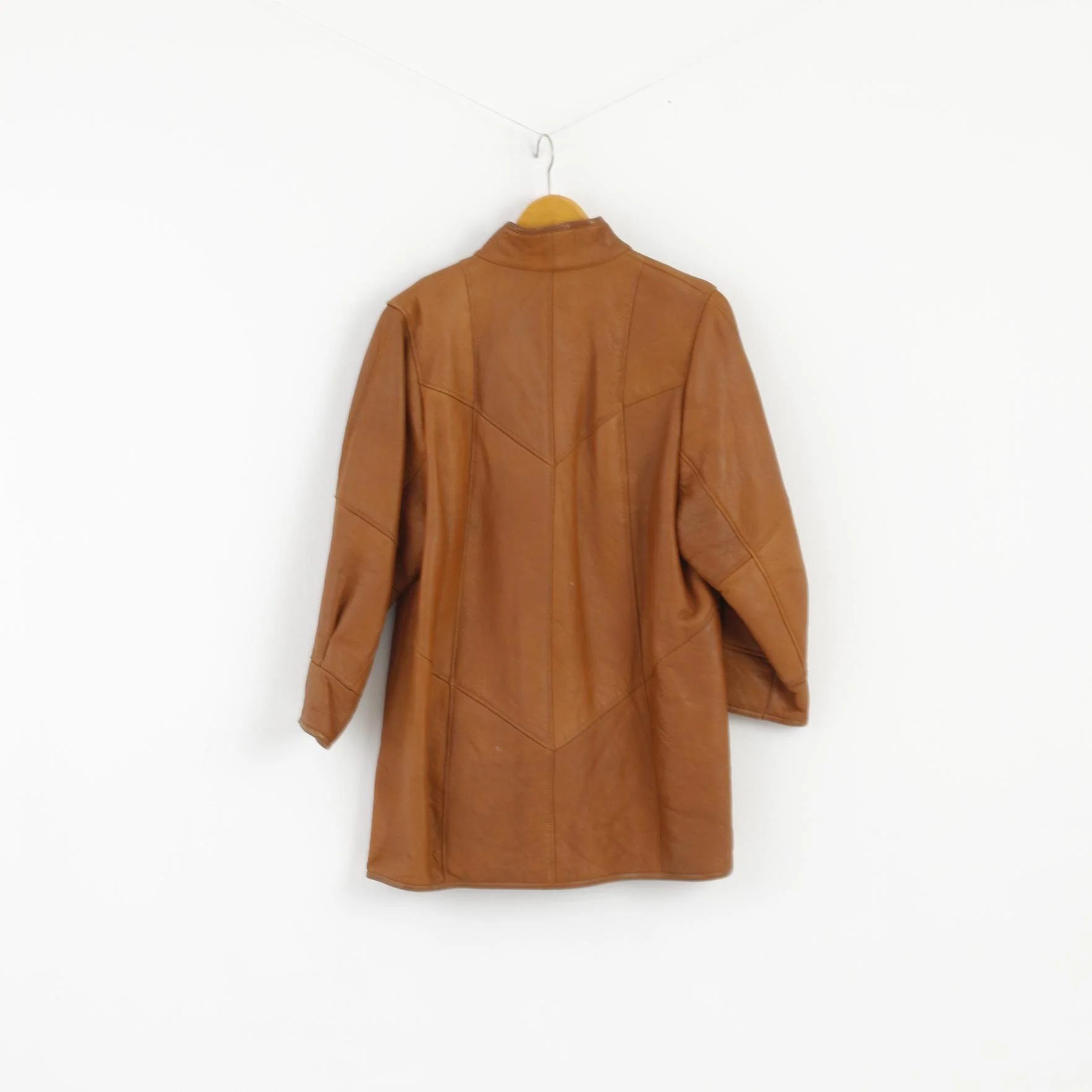 Frapelz Modell Women L Jacket Brown Leather Vintage 90s buttoned Long Top - Image 8