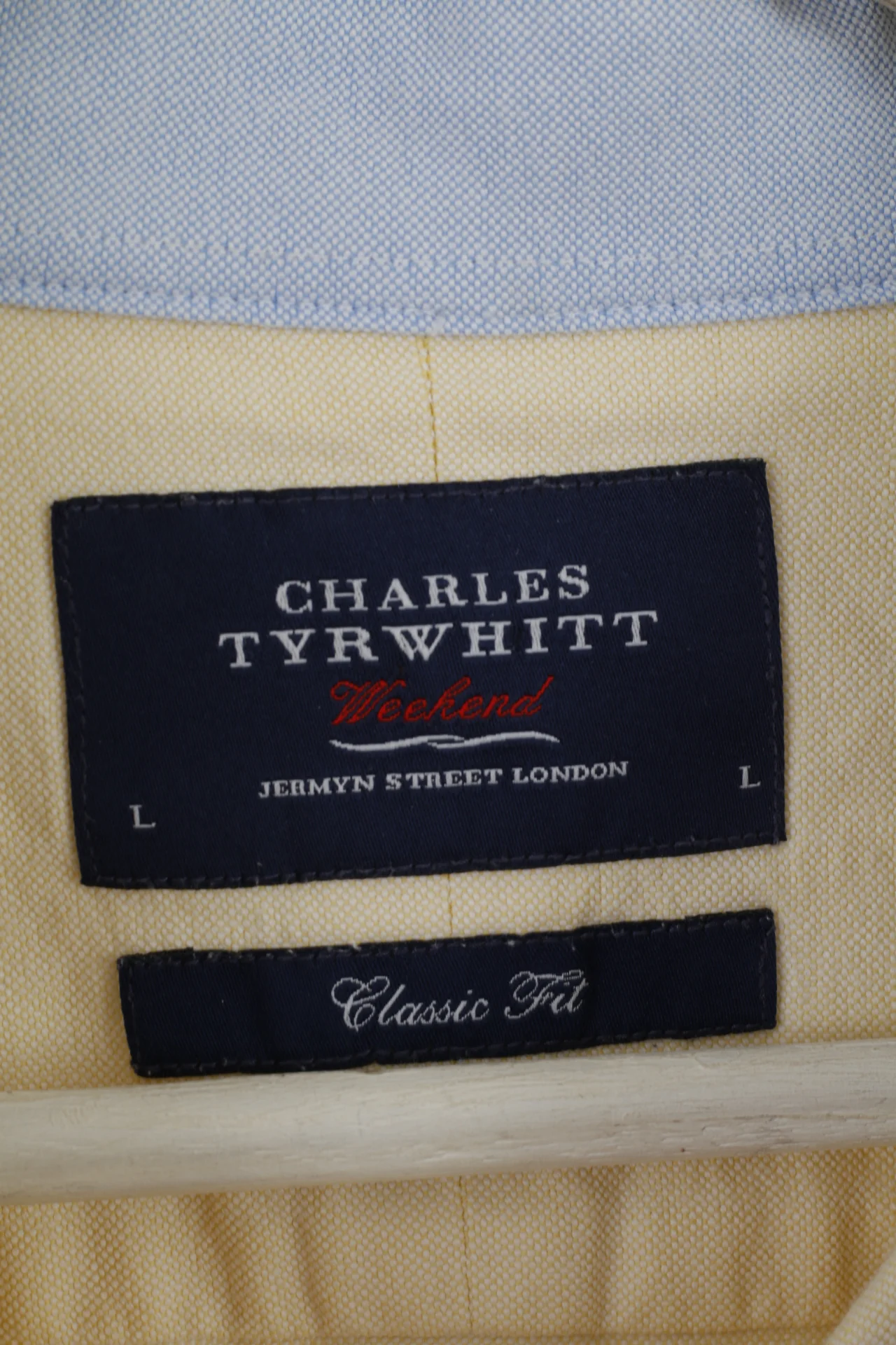 Charles Tyrwhitt Men L (XL) Casual Shirt Yellow Classic Fit Long Sleeve Cotton Top - Image 4