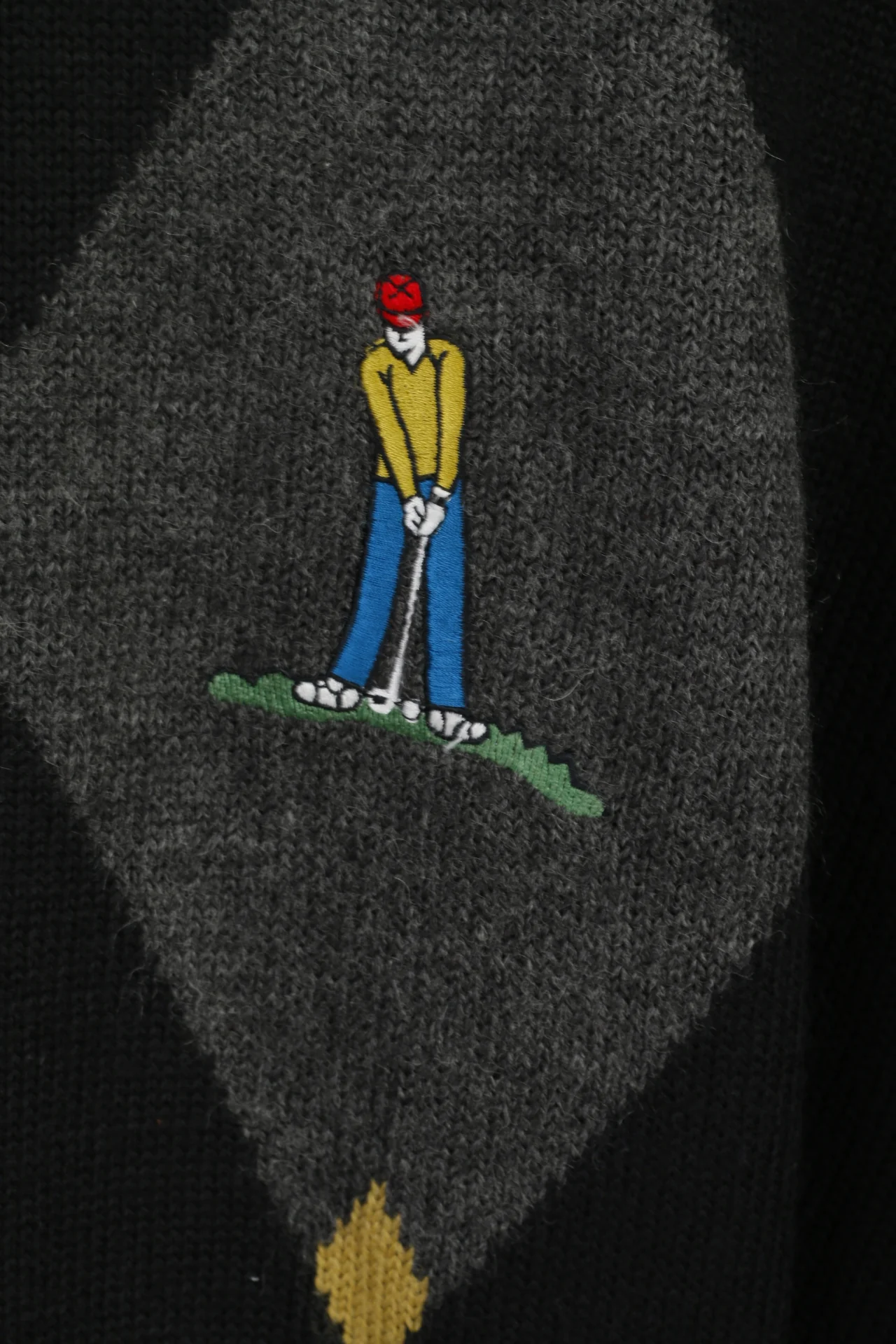 Essentials Men M Jumper Black Wool Blend Vintage V Neck Golf Graphic Sweater - Image 3