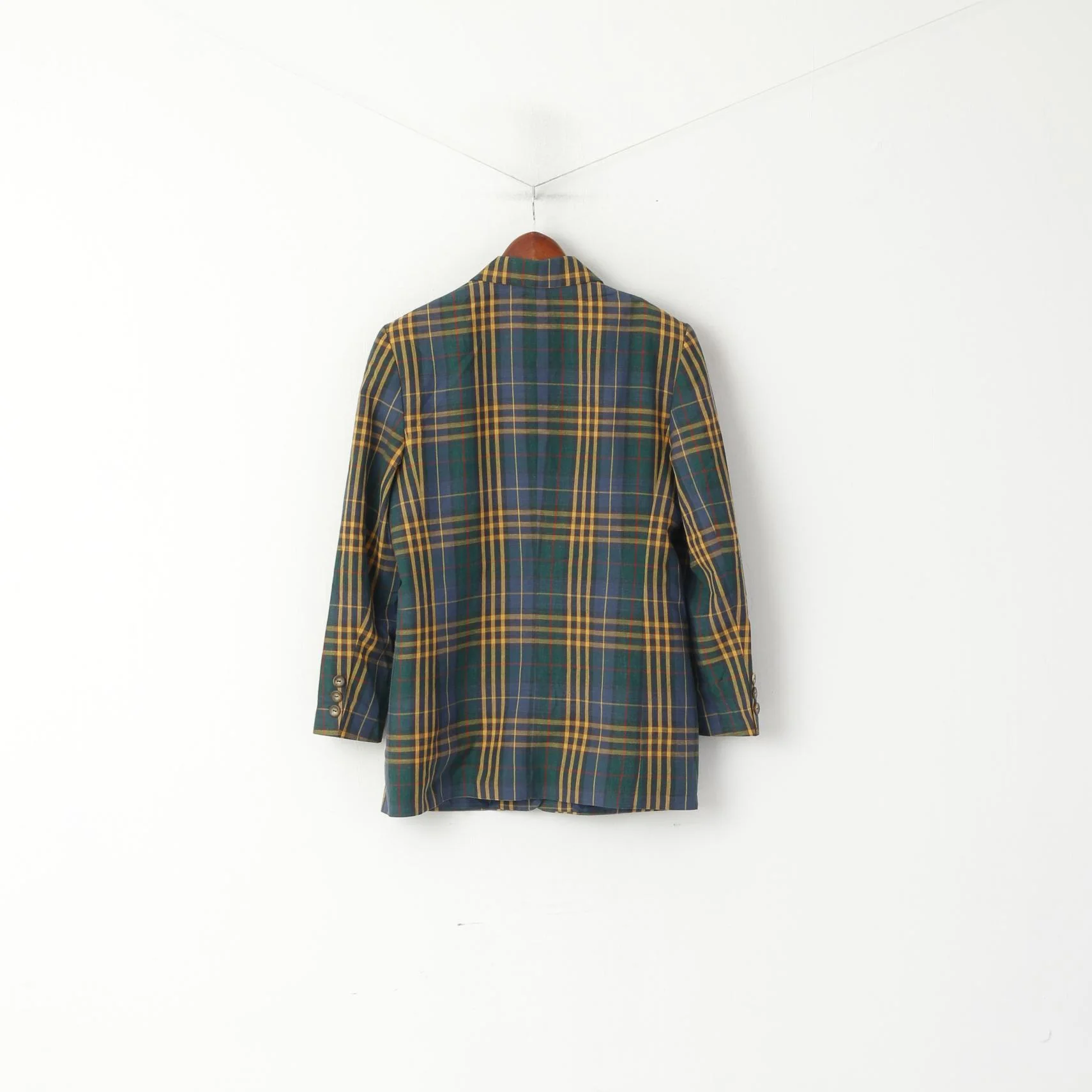 Gerry Weber Women 40 M Blazer Green Tartan Linen Vintage 90's Shoulder Pads Jacket - Image 6