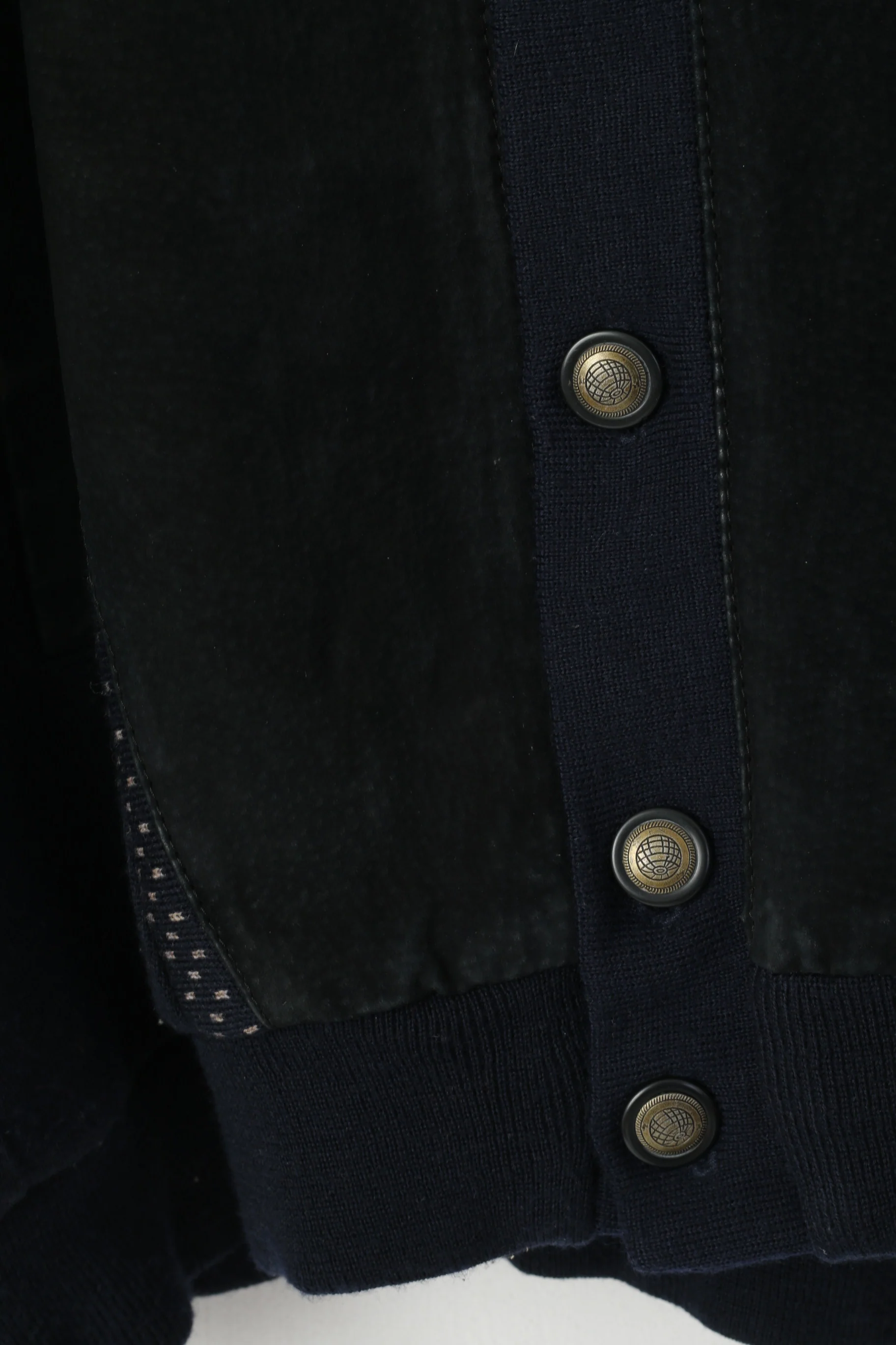Elkjaer Men 54 XL Button Front Cardigan Navy Leather Wool Blend Vintage Sweater - Image 4