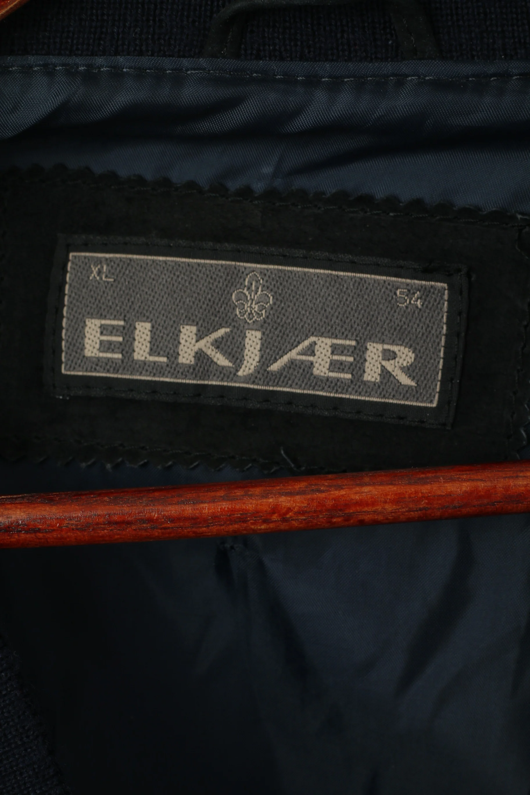 Elkjaer Men 54 XL Button Front Cardigan Navy Leather Wool Blend Vintage Sweater - Image 5