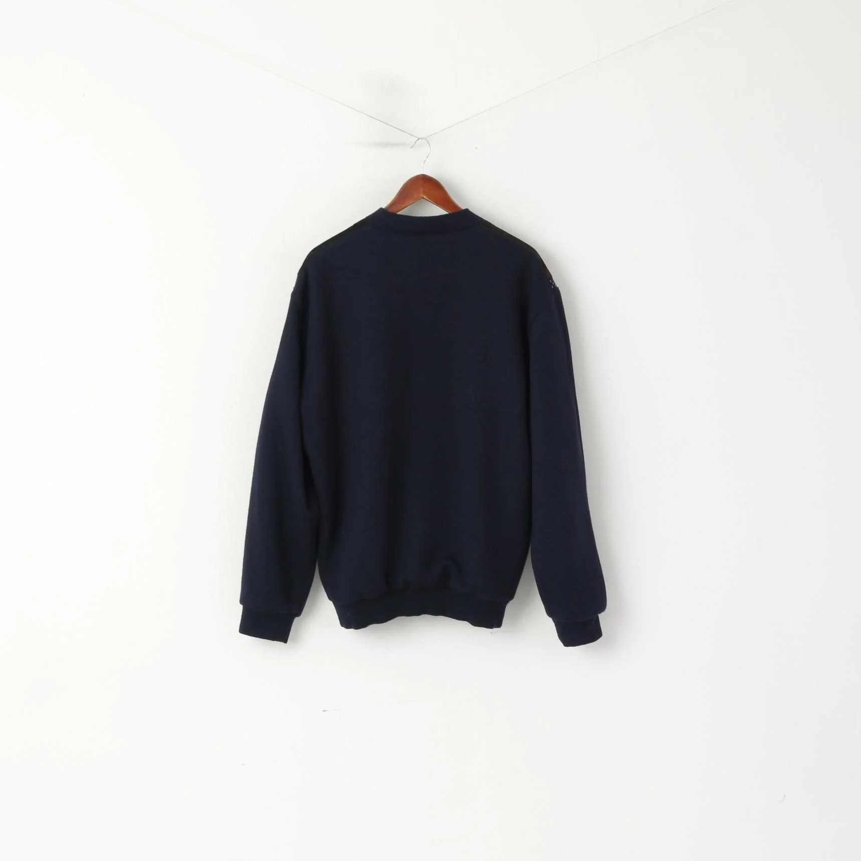 Elkjaer Men 54 XL Button Front Cardigan Navy Leather Wool Blend Vintage Sweater - Image 7