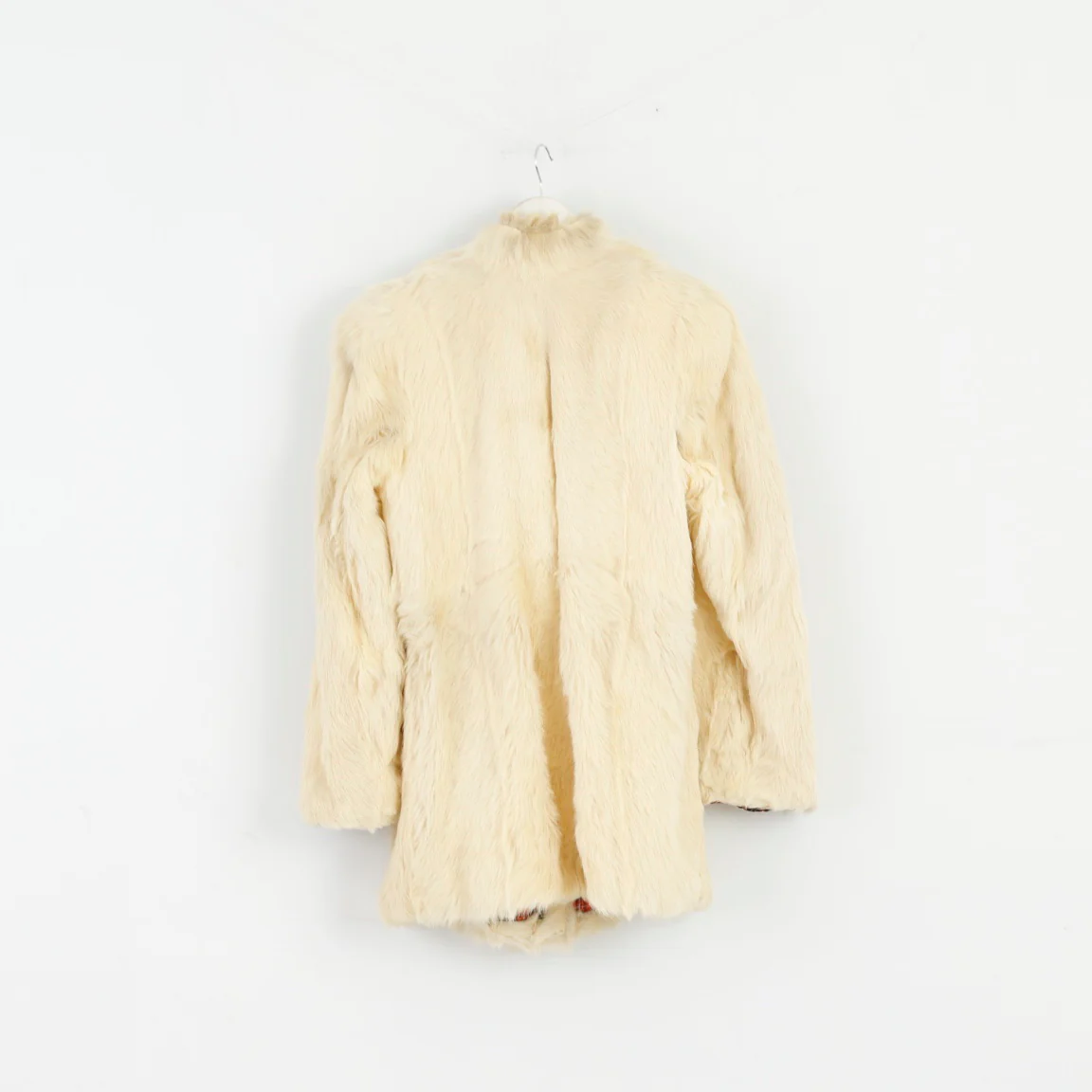 Retro Women S Jacket Beige Faux Fur Boho Hippy Buttoned Warm Fit Top - Image 7