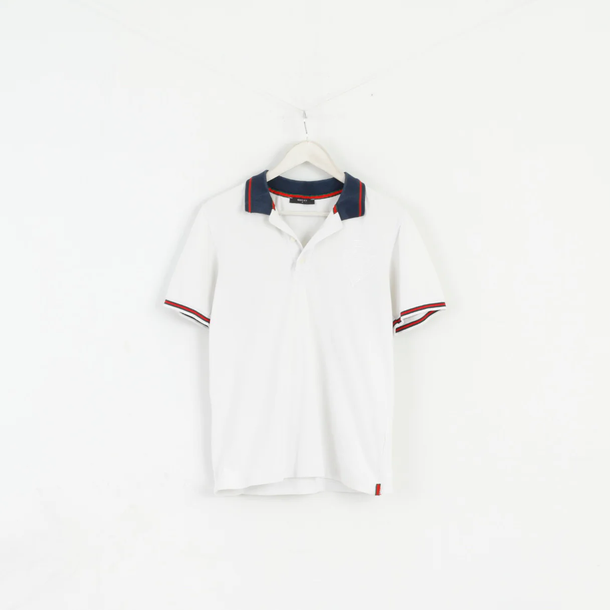 Gucci Men S Polo Shirt White Classic Detailed Buttons Stretch Fit Top