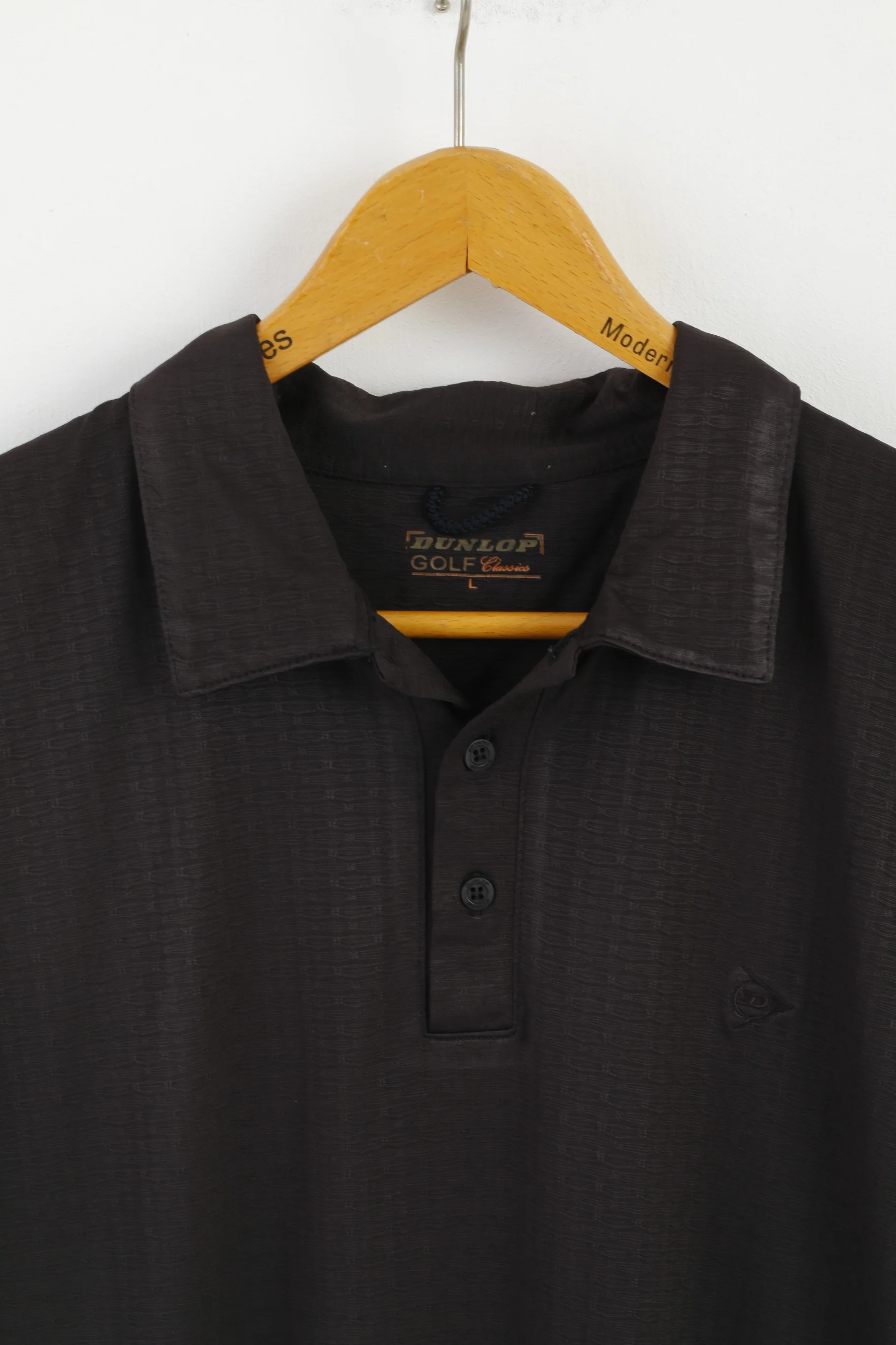 Dunlop Golf Classic Men L Polo Shirt Black Shiny Detailed Buttons Plain Top - Image 2
