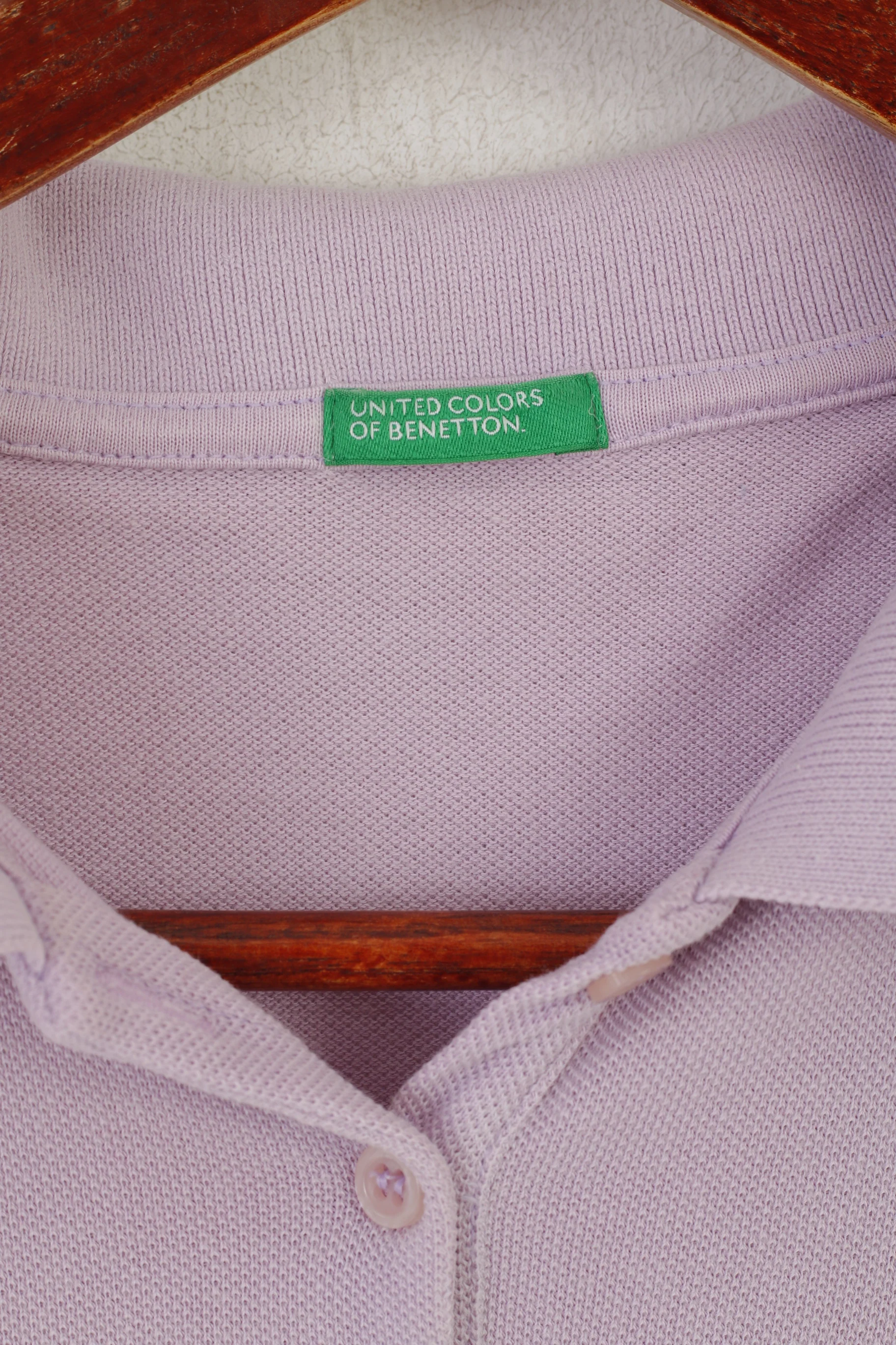 United Colors Of Benetton Women L (M) Polo Shirt Violet Cotton Vintage Sport Top - Image 3