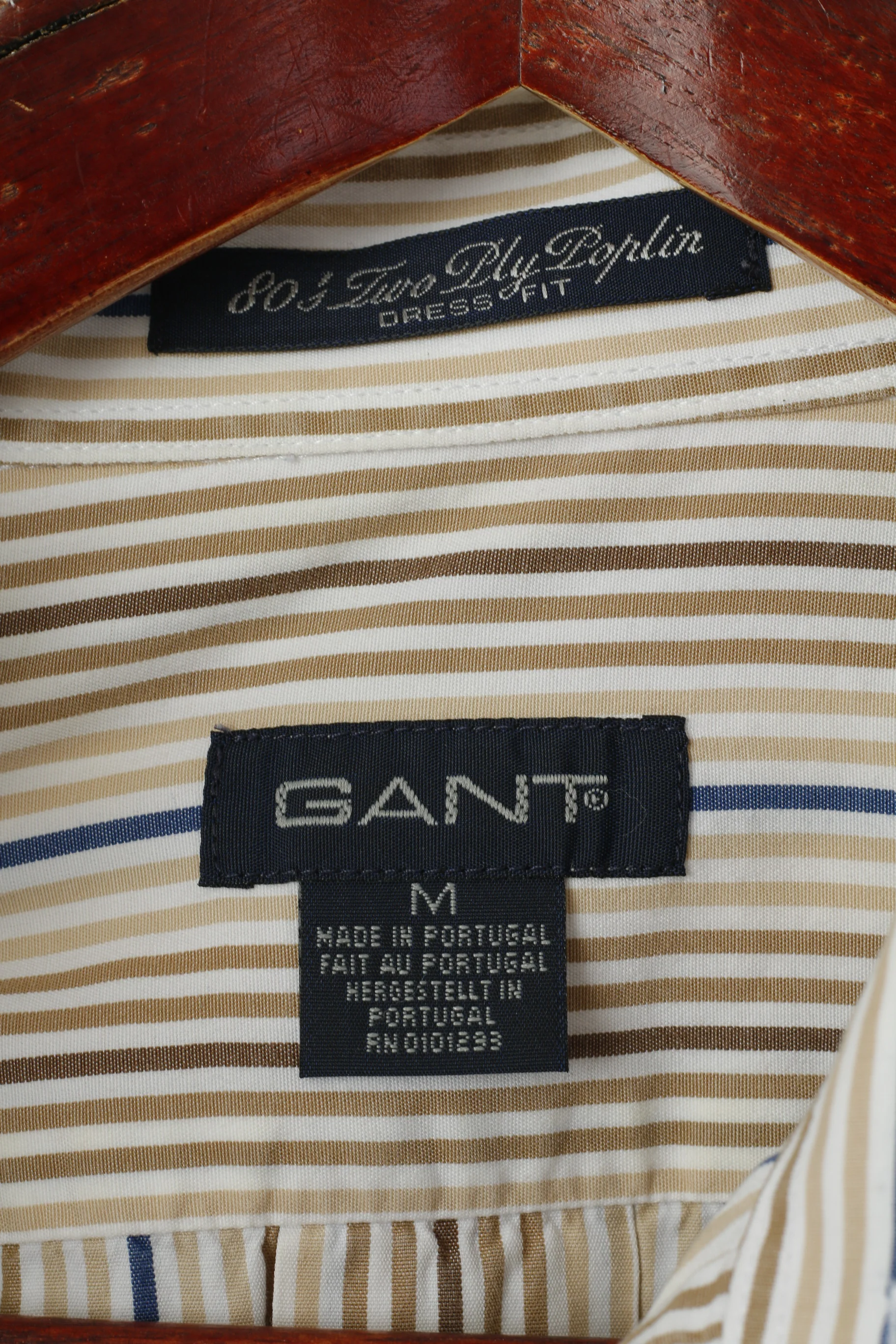 GANT Men M Casual Shirt Beige Striped 80's Two Ply Poplin Dress Fit Long Sleeve Top - Image 4