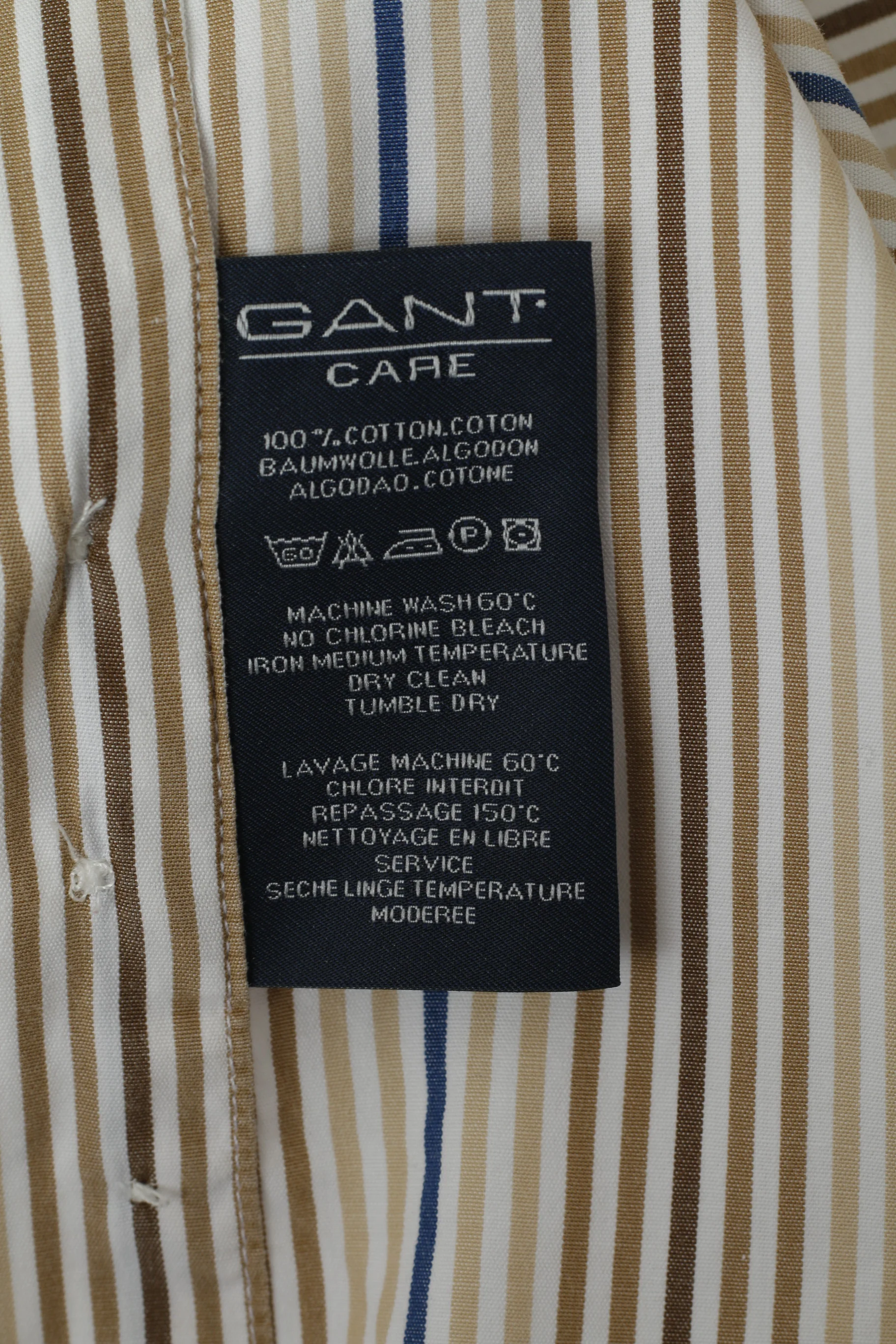GANT Men M Casual Shirt Beige Striped 80's Two Ply Poplin Dress Fit Long Sleeve Top - Image 5