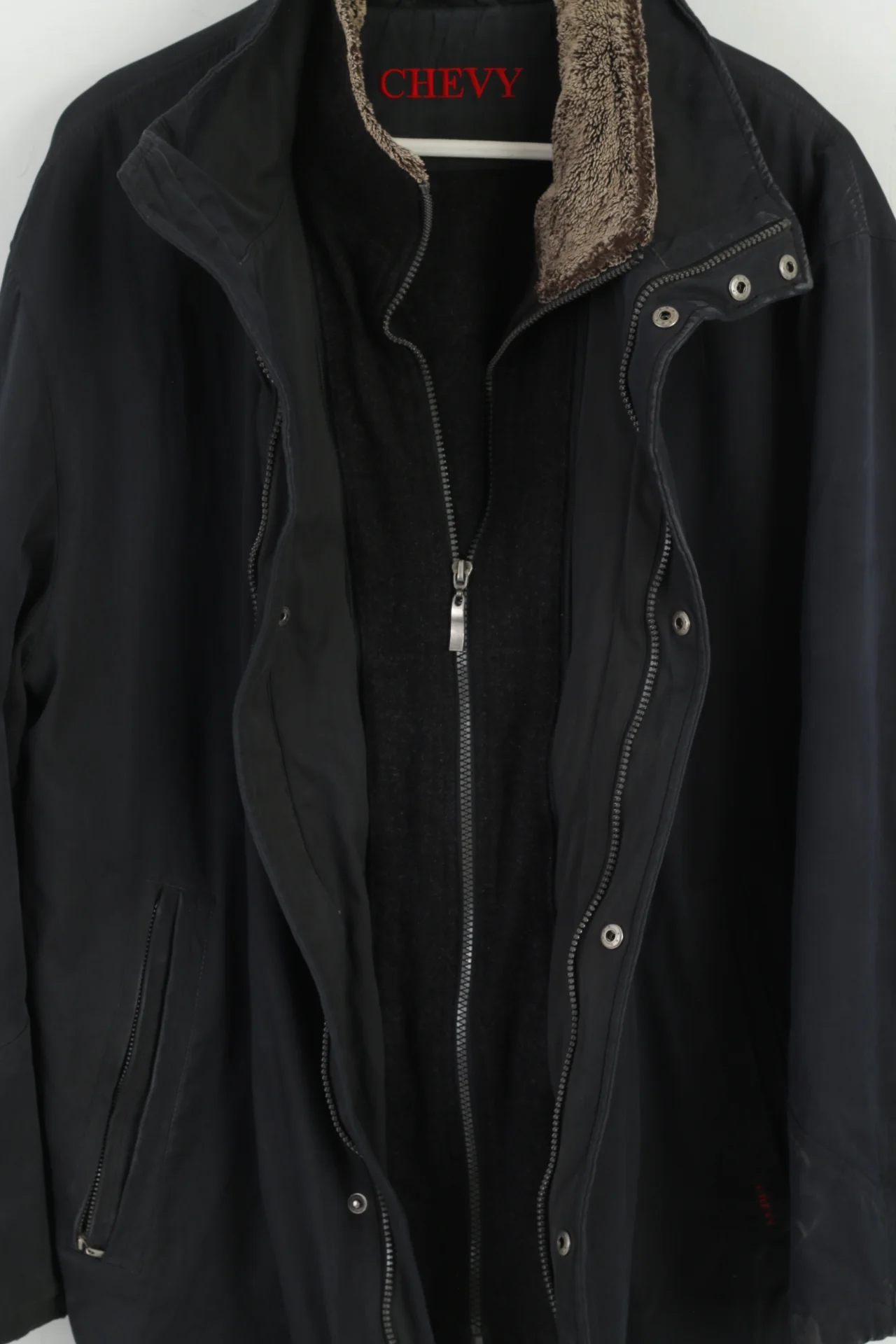 Chevy Men 50 L Jacket Black Harrington Padded Removable Lining Zippered Casual Top - Image 4