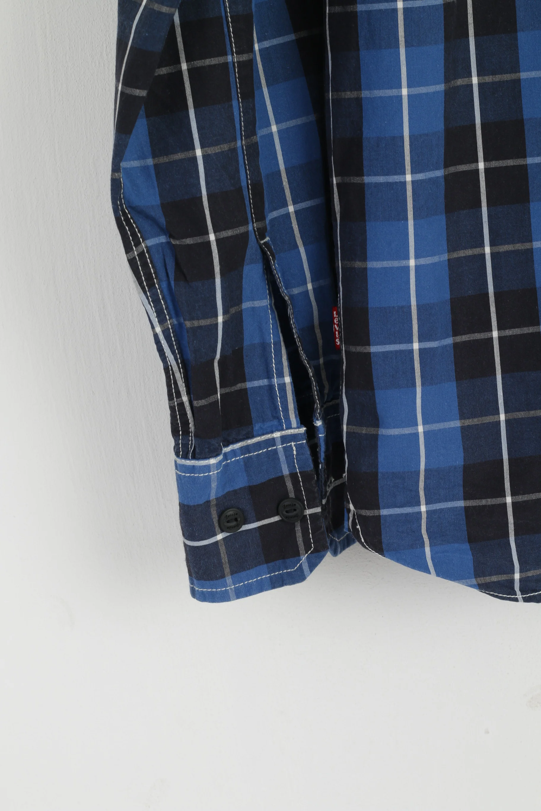 Levi's Men S Casual Shirt Navy Blue Check Cotton Standard Fit Long Sleeve Top - Image 3