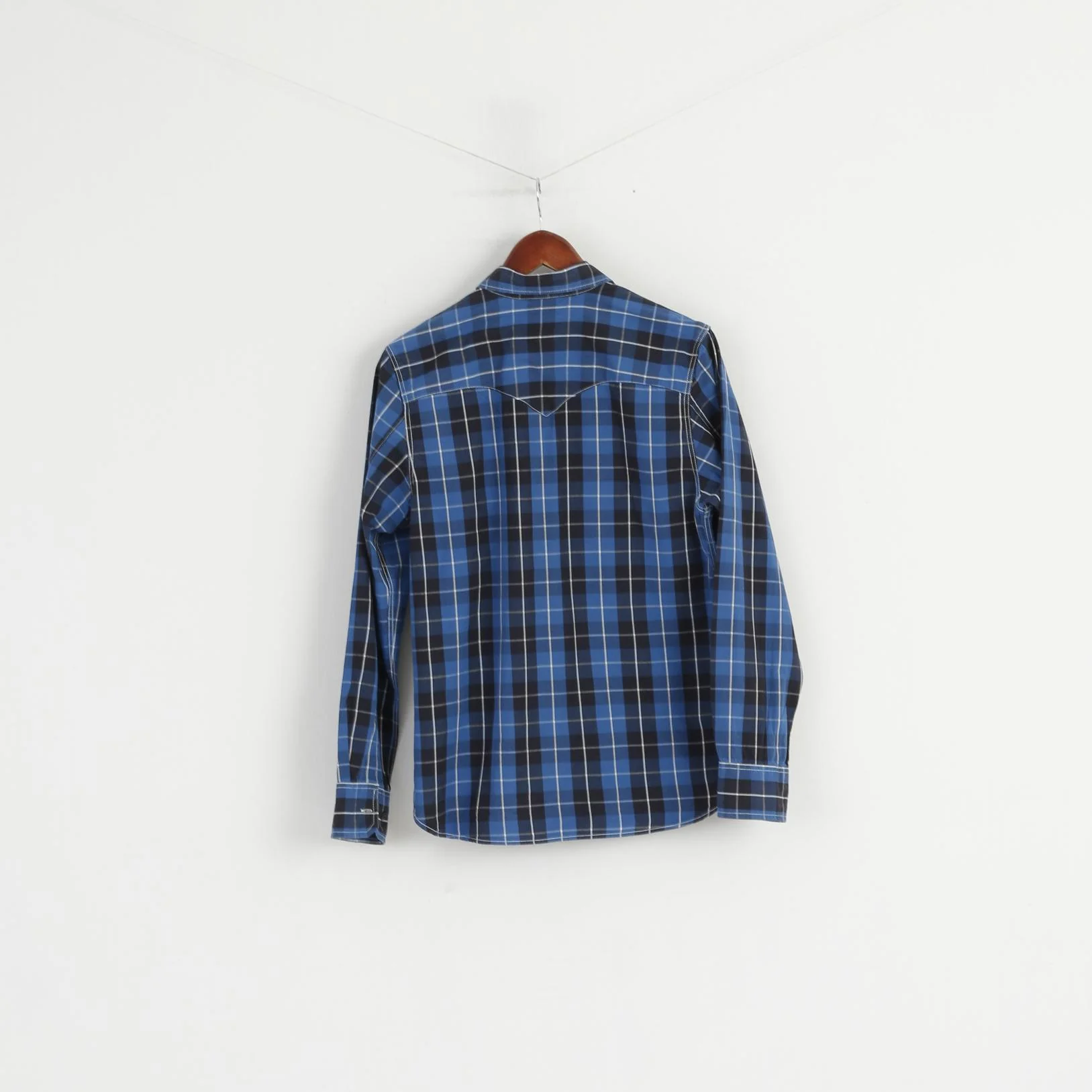 Levi's Men S Casual Shirt Navy Blue Check Cotton Standard Fit Long Sleeve Top - Image 6