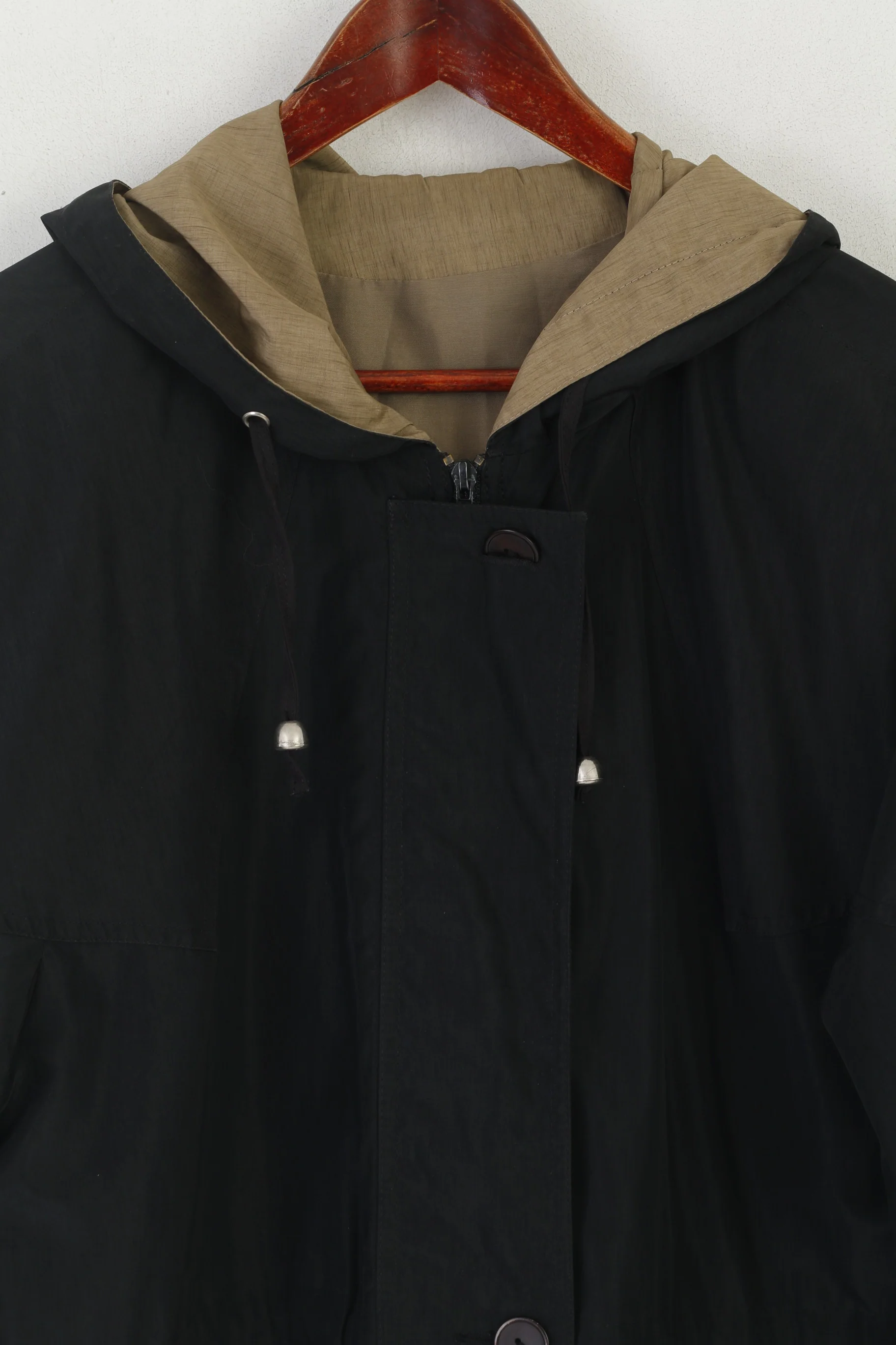 C&A Women 12 38 M Coat Black Lightweight Full Zip Hooded Vintage Casual Top - Image 2