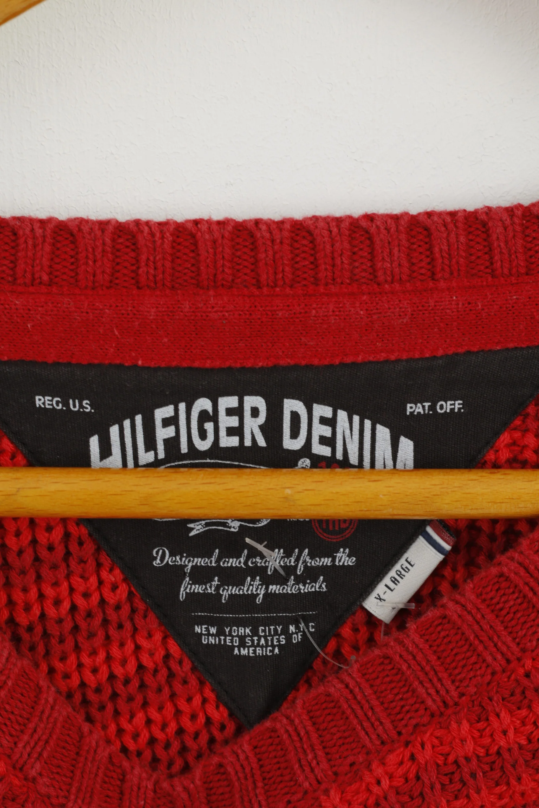 Hilfiger Denim Women XL Jumper Red Crew Neck Cotton Striped Long Sweater - Image 4