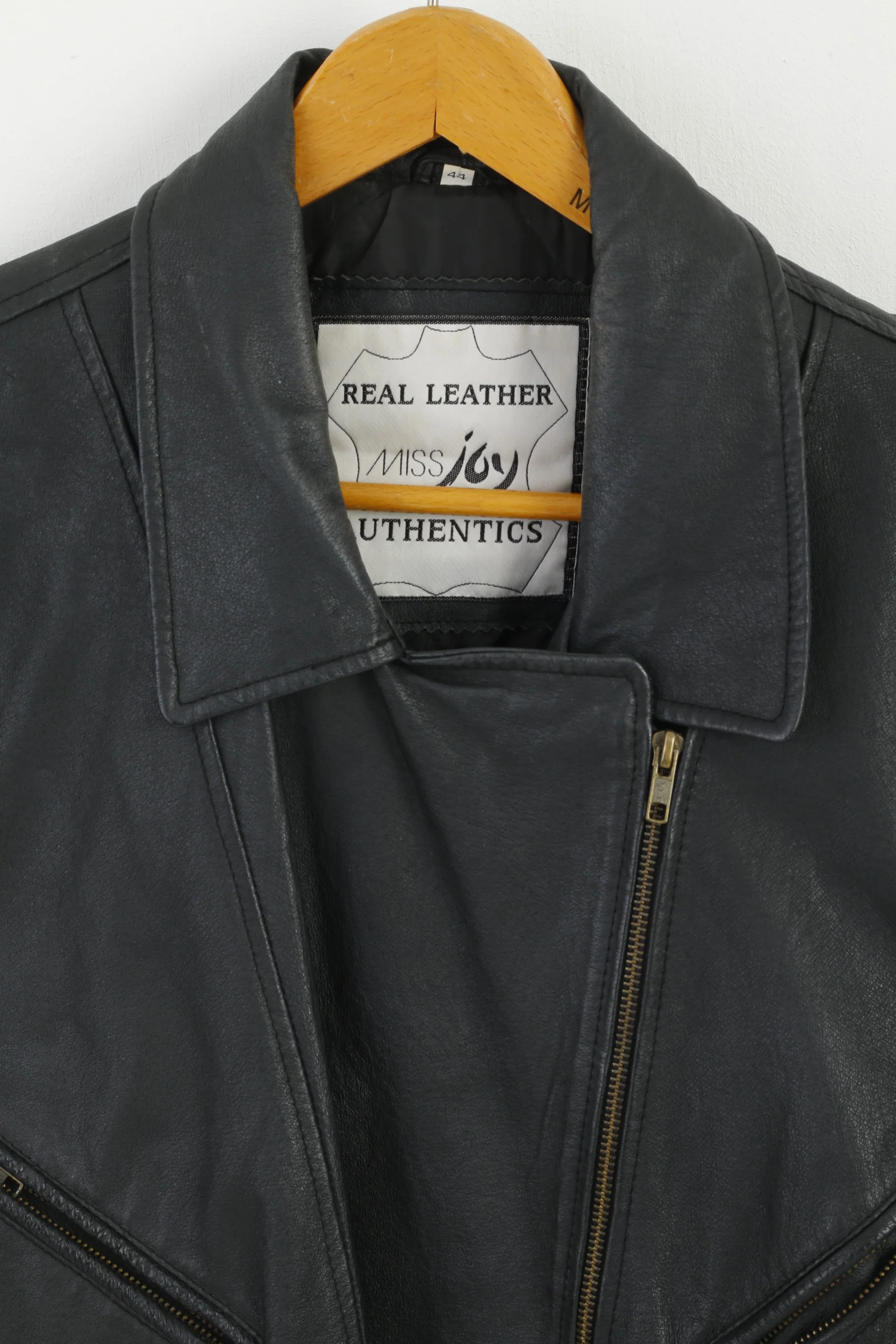 Miss Joy Women 44 Jacket Black Ramones Leather Full Zipper Vintage Biker Top - Image 2