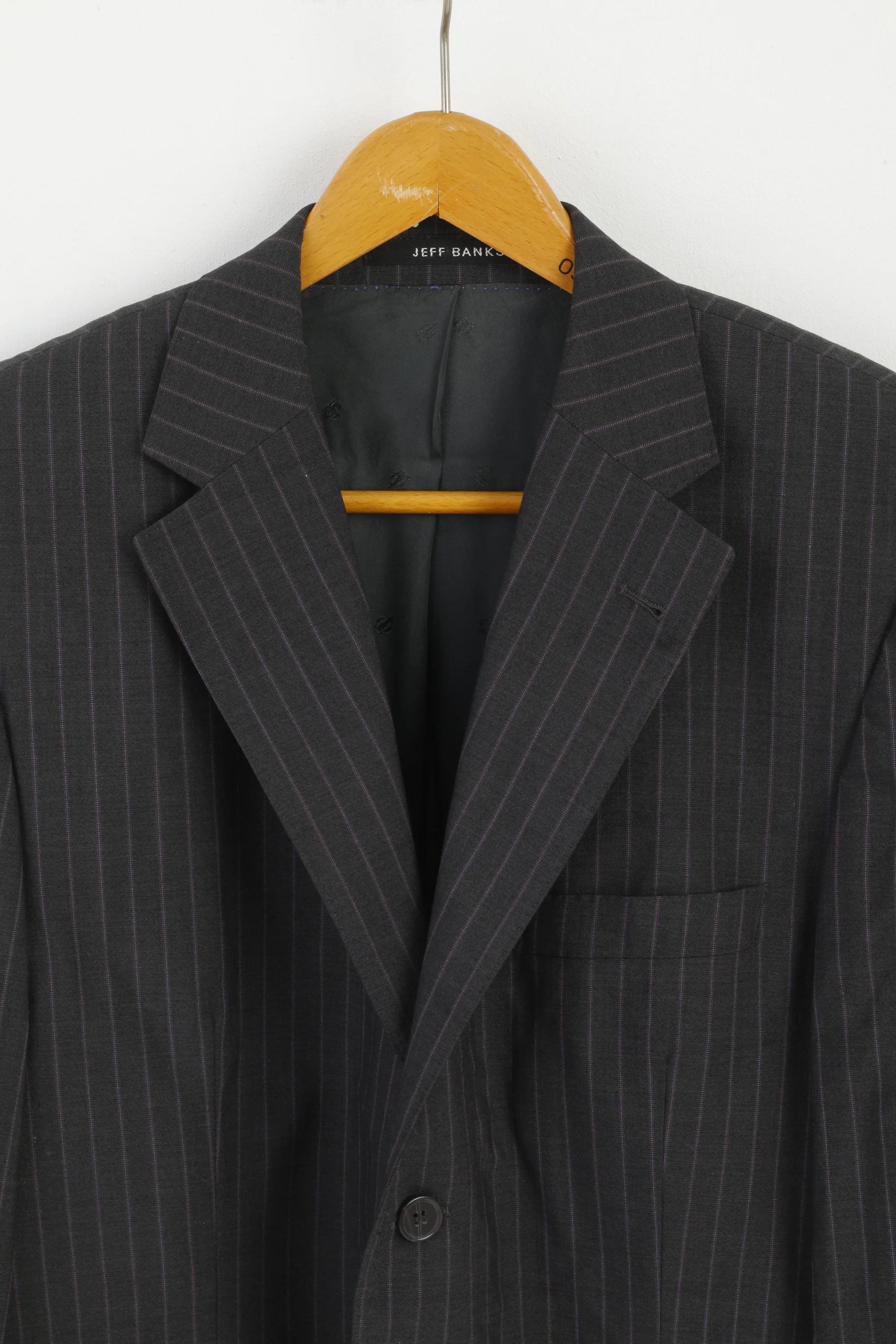 Jeff Banks Men 42S 52 Blazer Grey Violet Striped Wool Single Breasted Jacket - Image 2