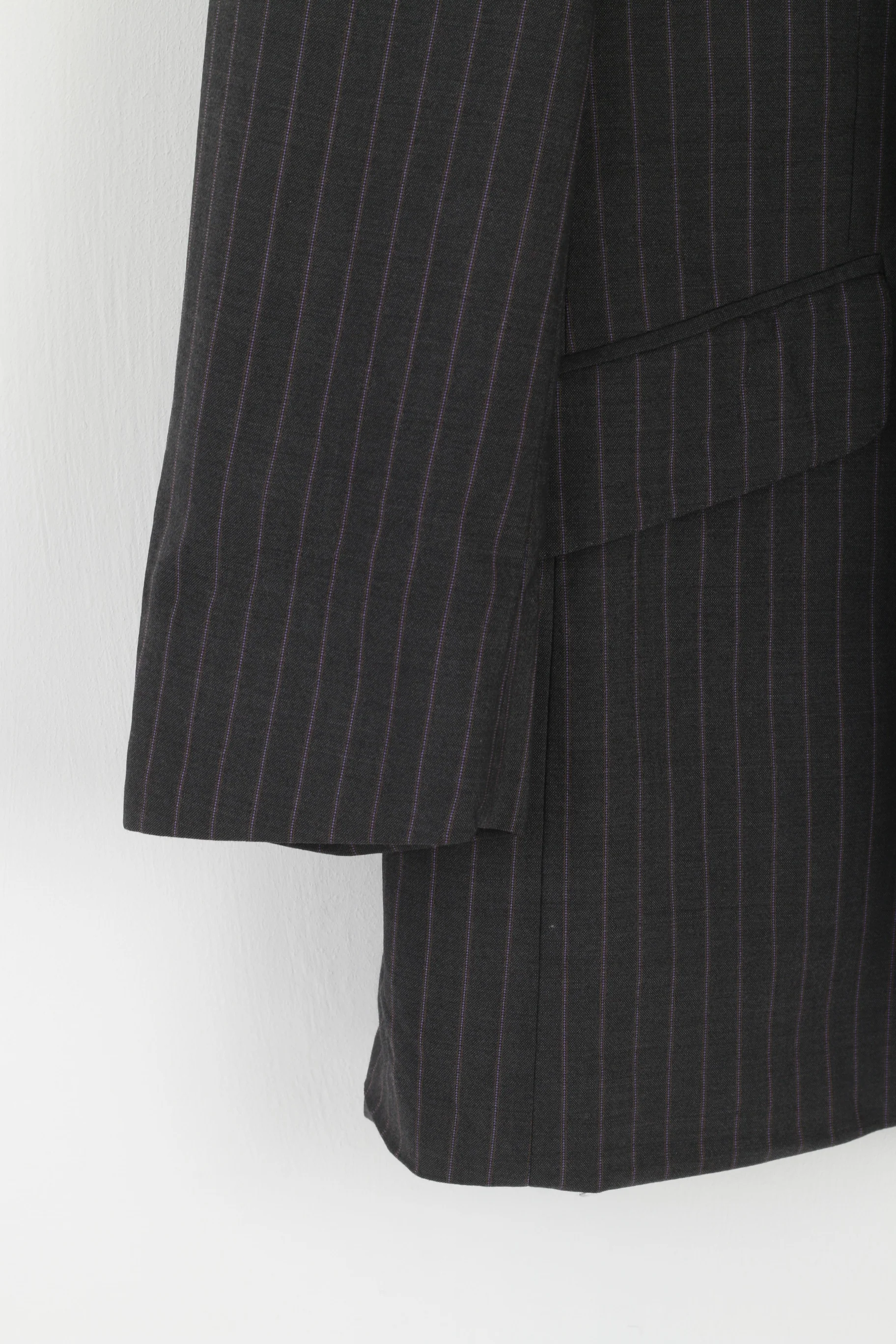 Jeff Banks Men 42S 52 Blazer Grey Violet Striped Wool Single Breasted Jacket - Image 3