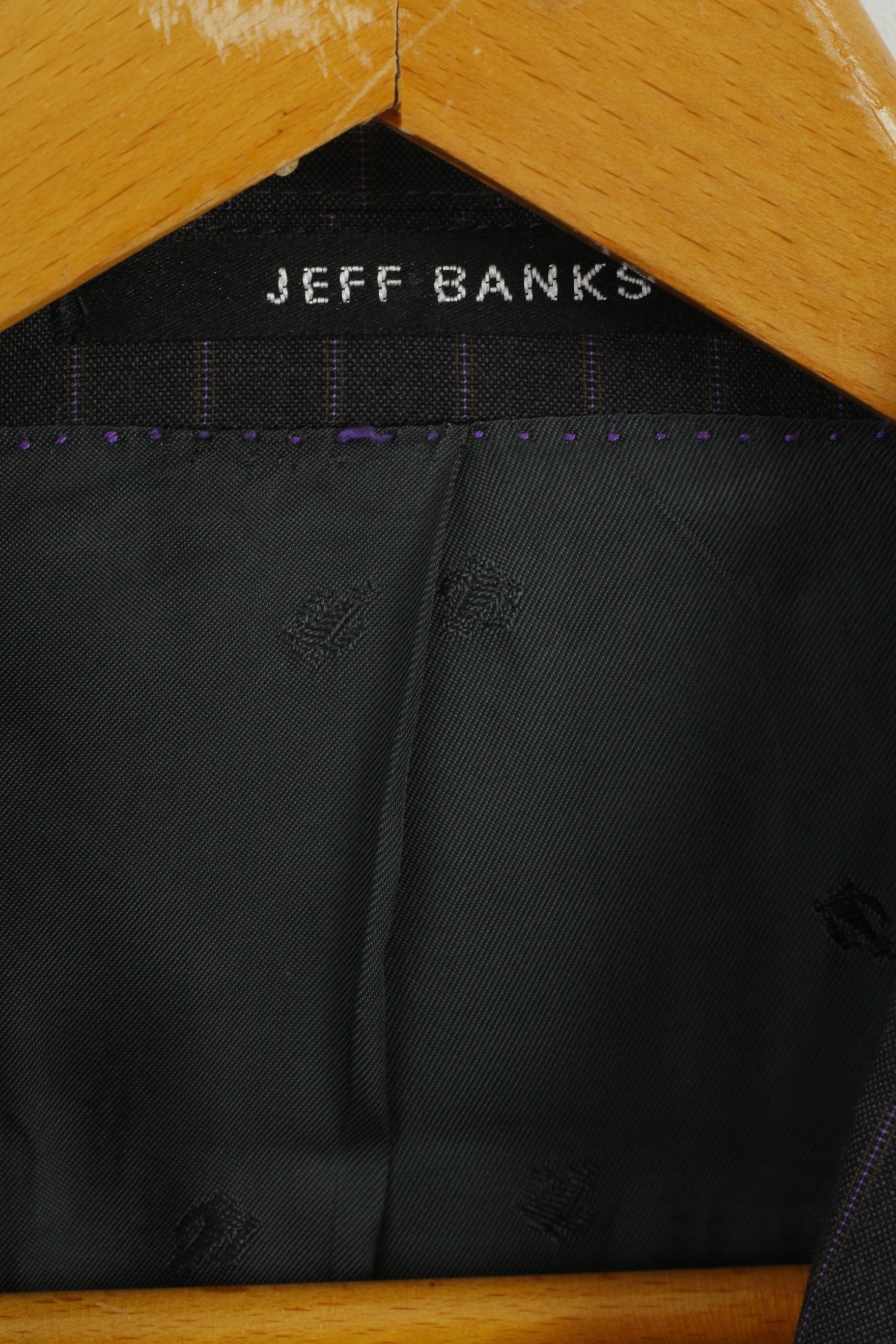 Jeff Banks Men 42S 52 Blazer Grey Violet Striped Wool Single Breasted Jacket - Image 4